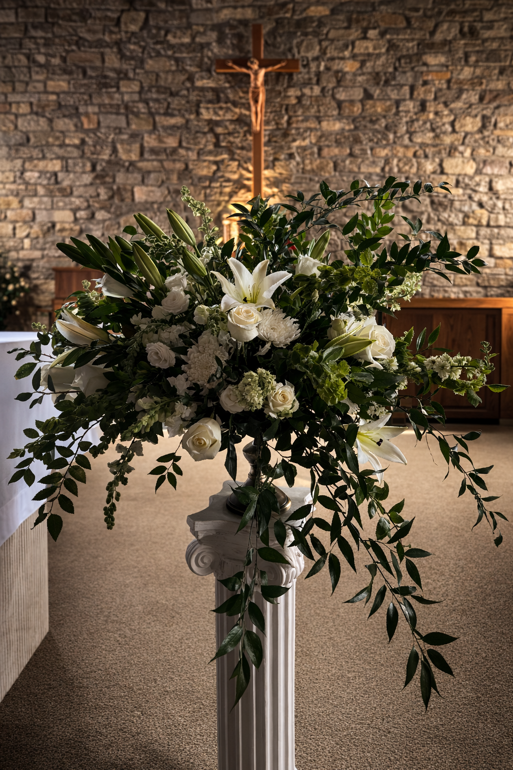 Our Lady of Lourdes Altar Piece with Lilies
