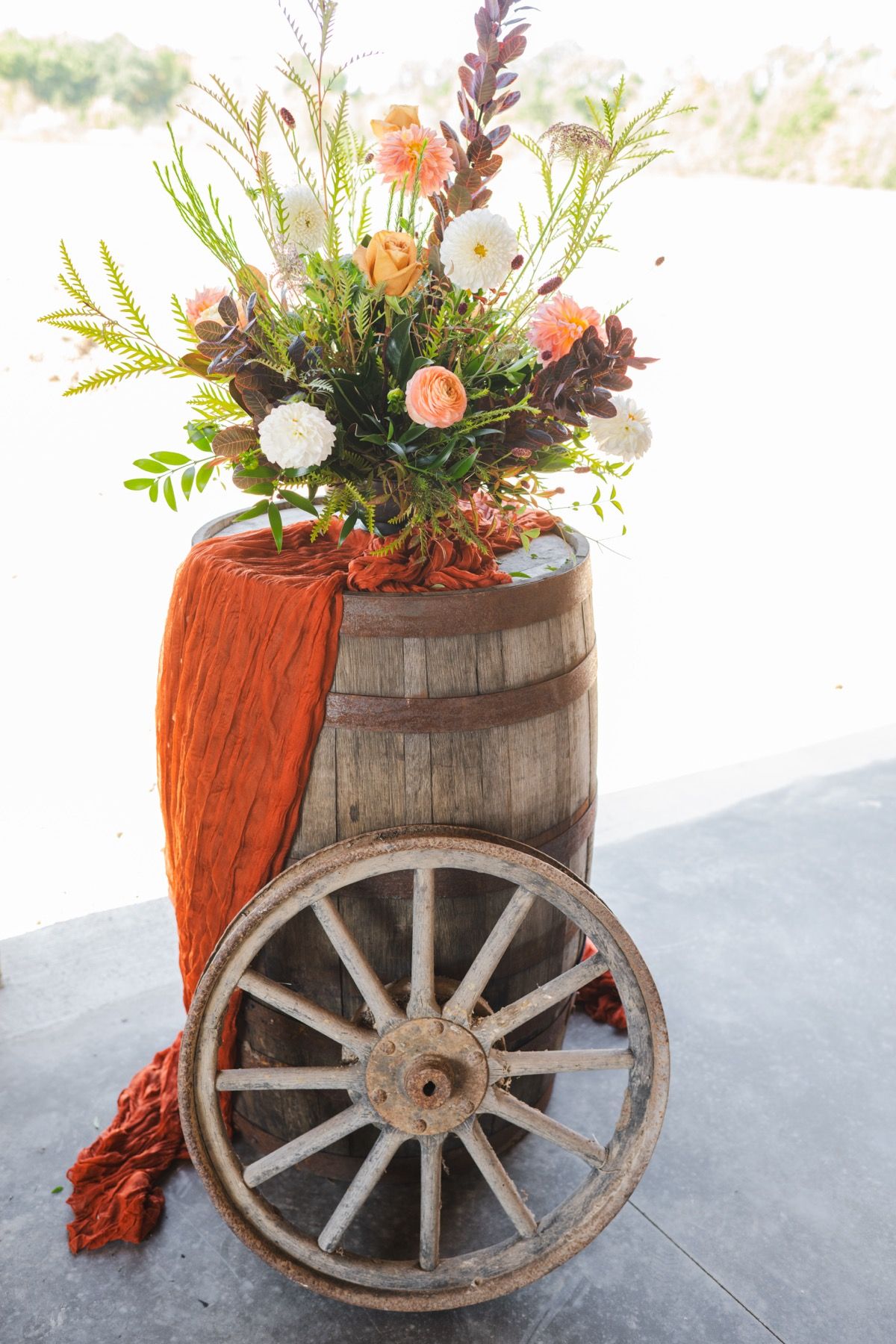 barrel arrangement wedding reception