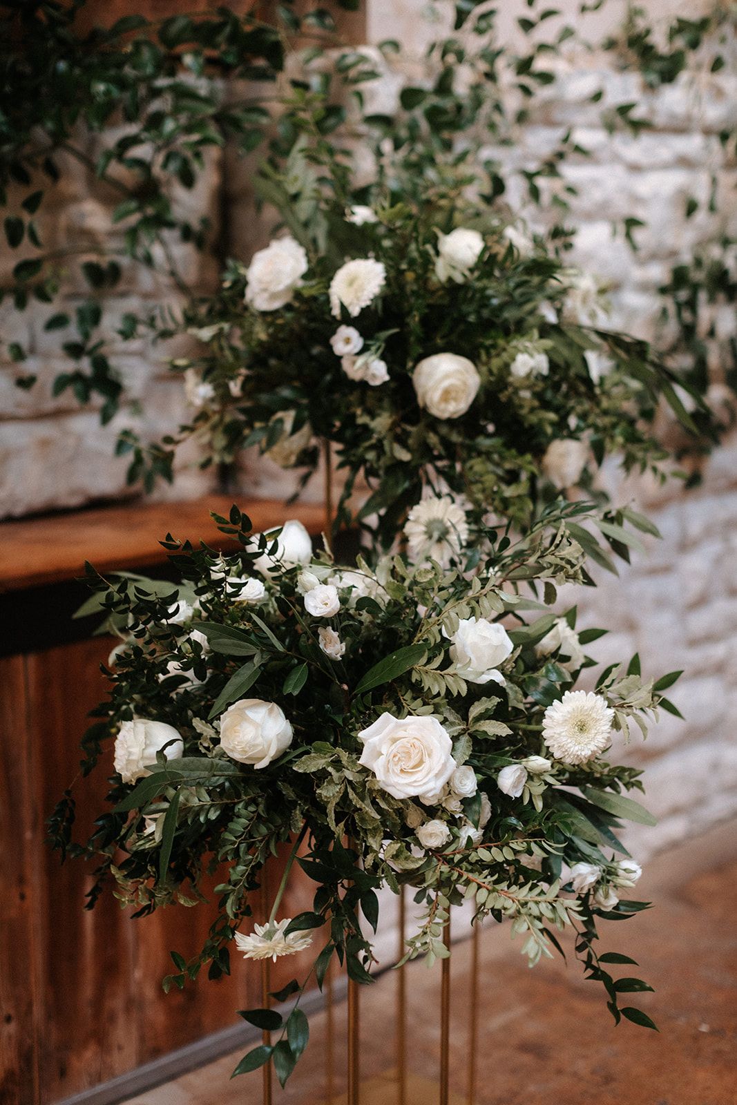 tall florals for white and green wedding