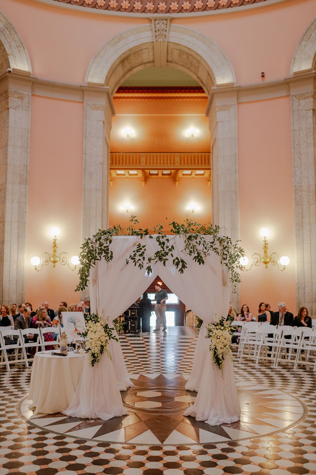 birch pole chuppah with draping