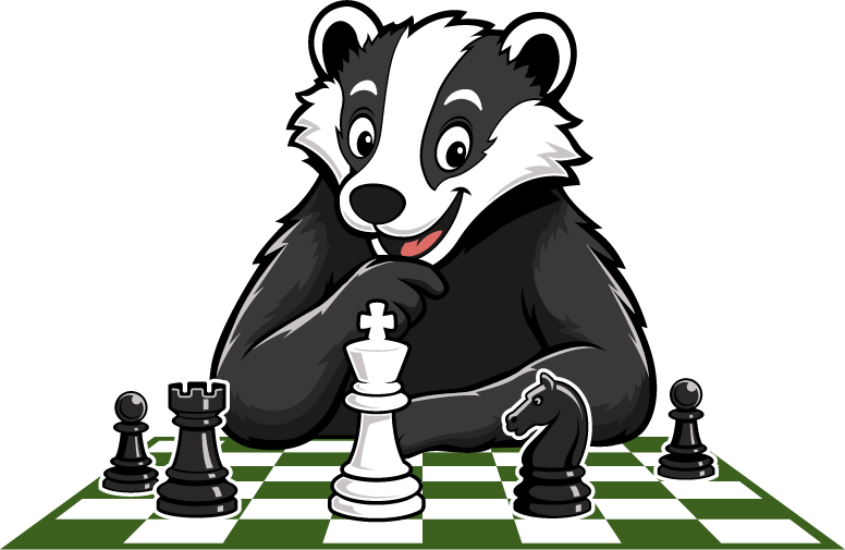 ChessBadger.com logo of a playful badger at a chess board.