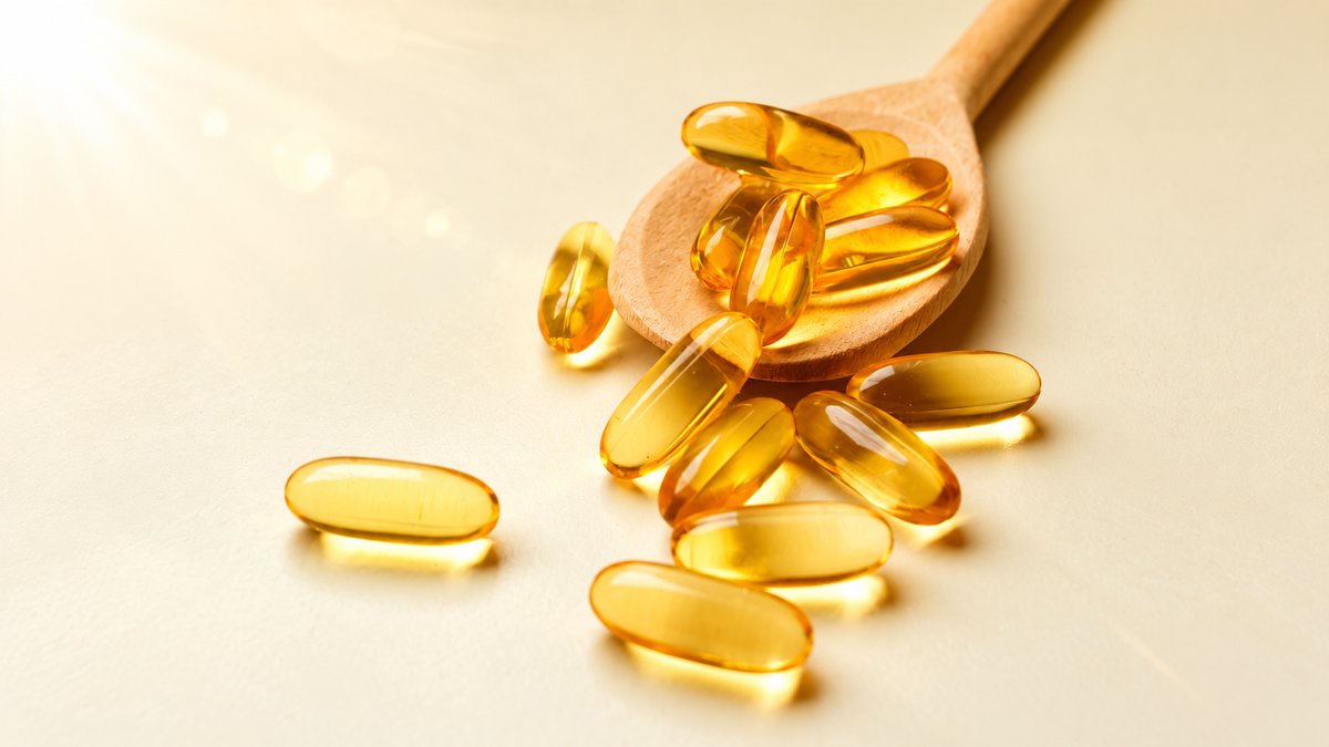 Vitamin D capsules on a spoon