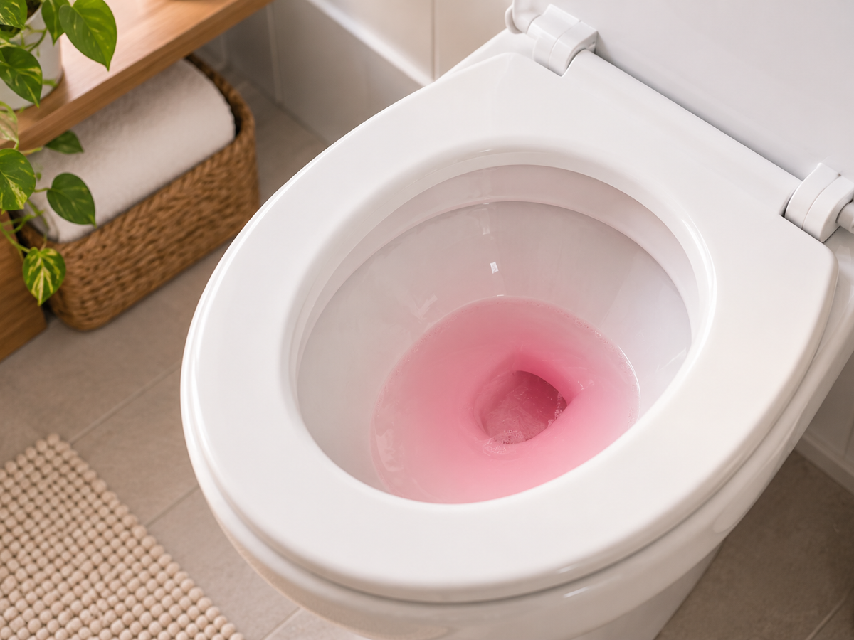 Pink-Tinted Toilet in a Modern Bathroom