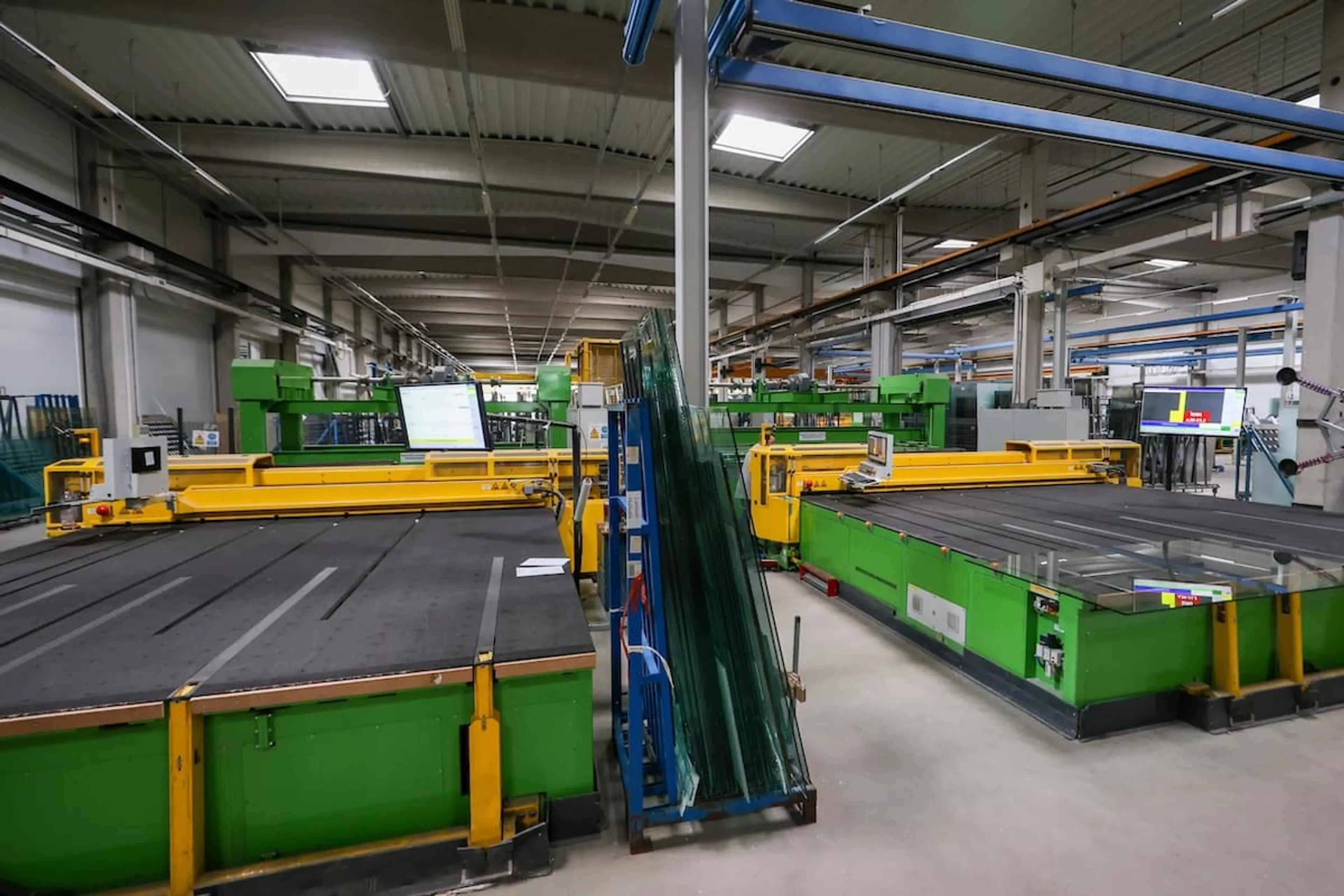 Glass cutting machines in a factory