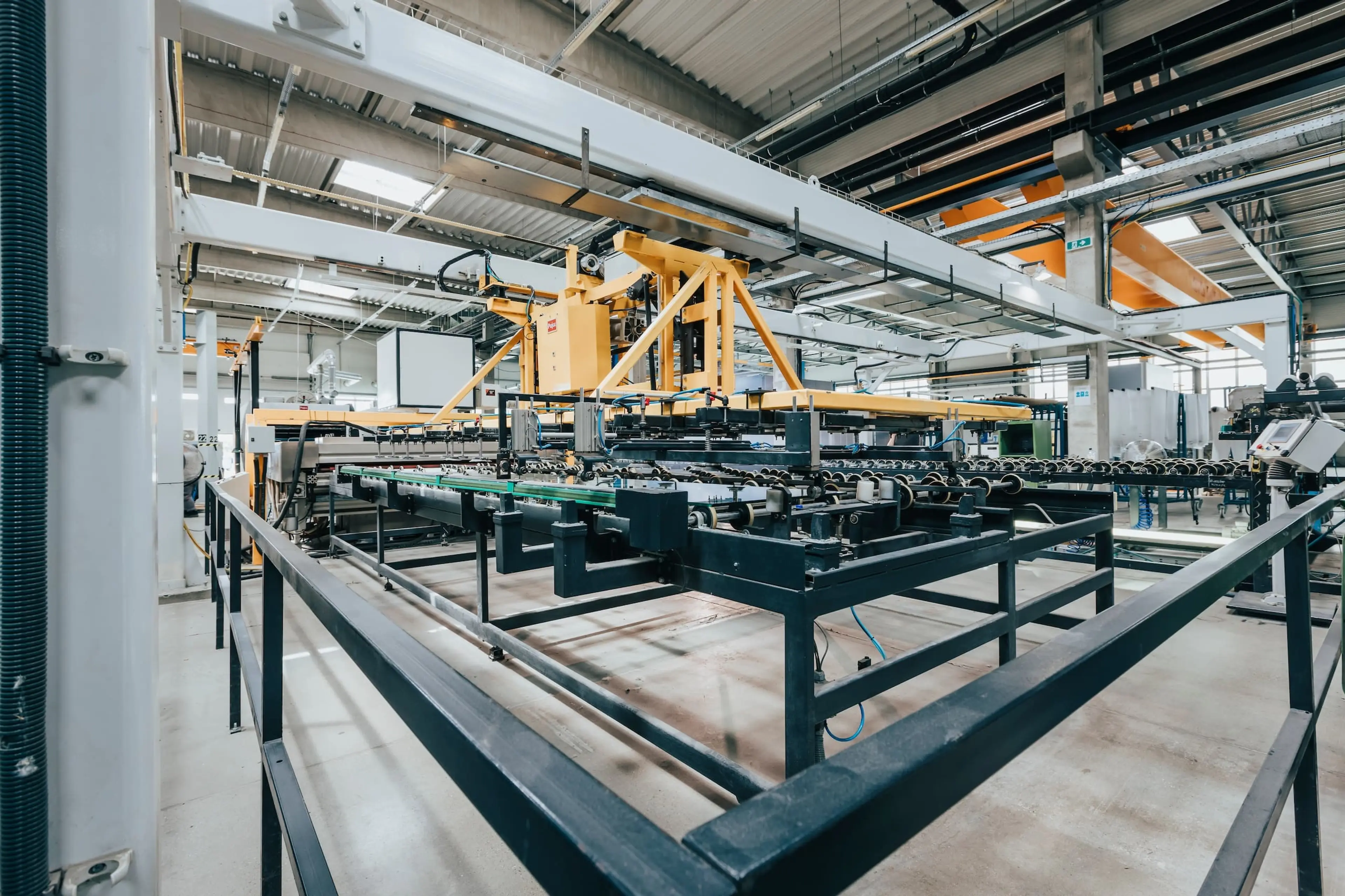 Glass processing machine in a factory