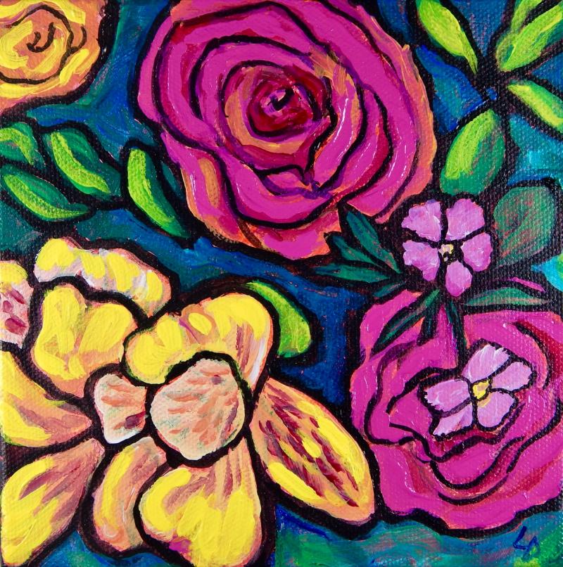 Close image of roses and lilies