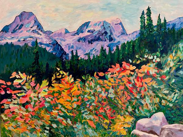 Image of mountains with fall foliage in the foreground