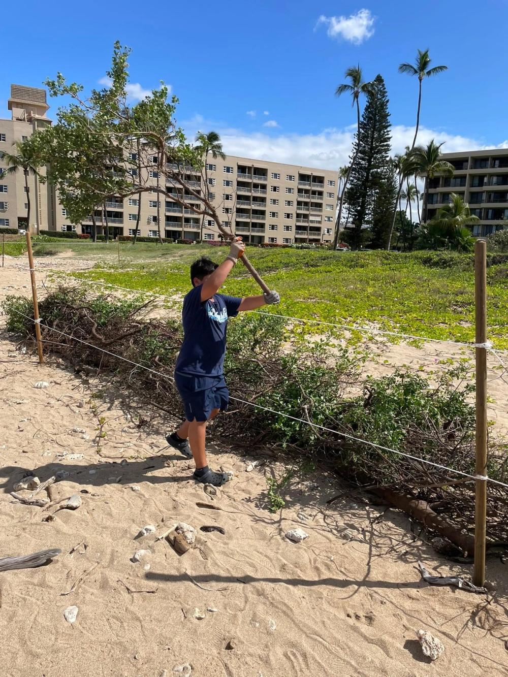 Youth breaking brush at the beach