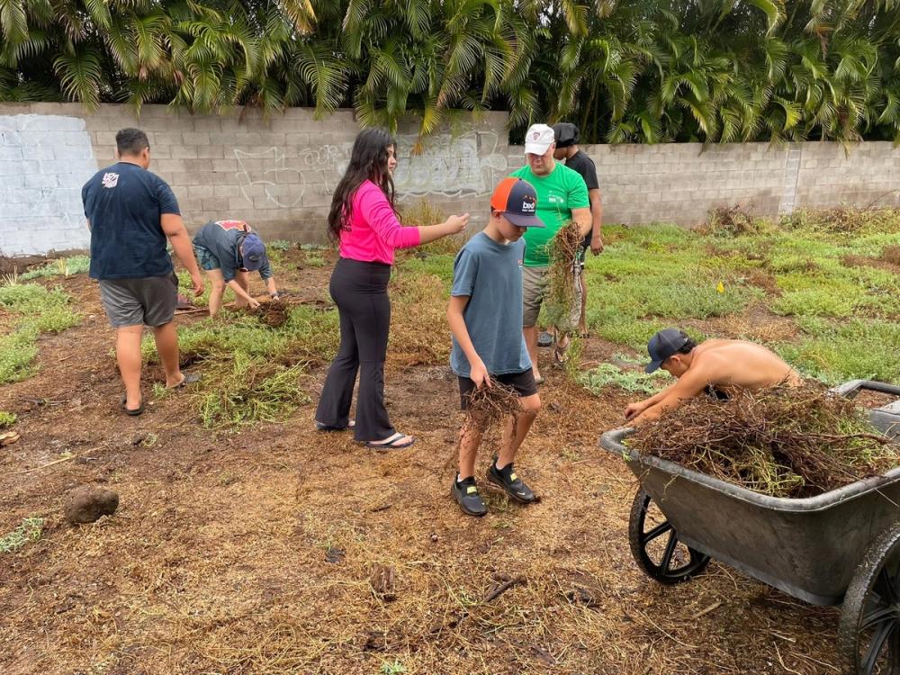 Youth volunteers clearing brush