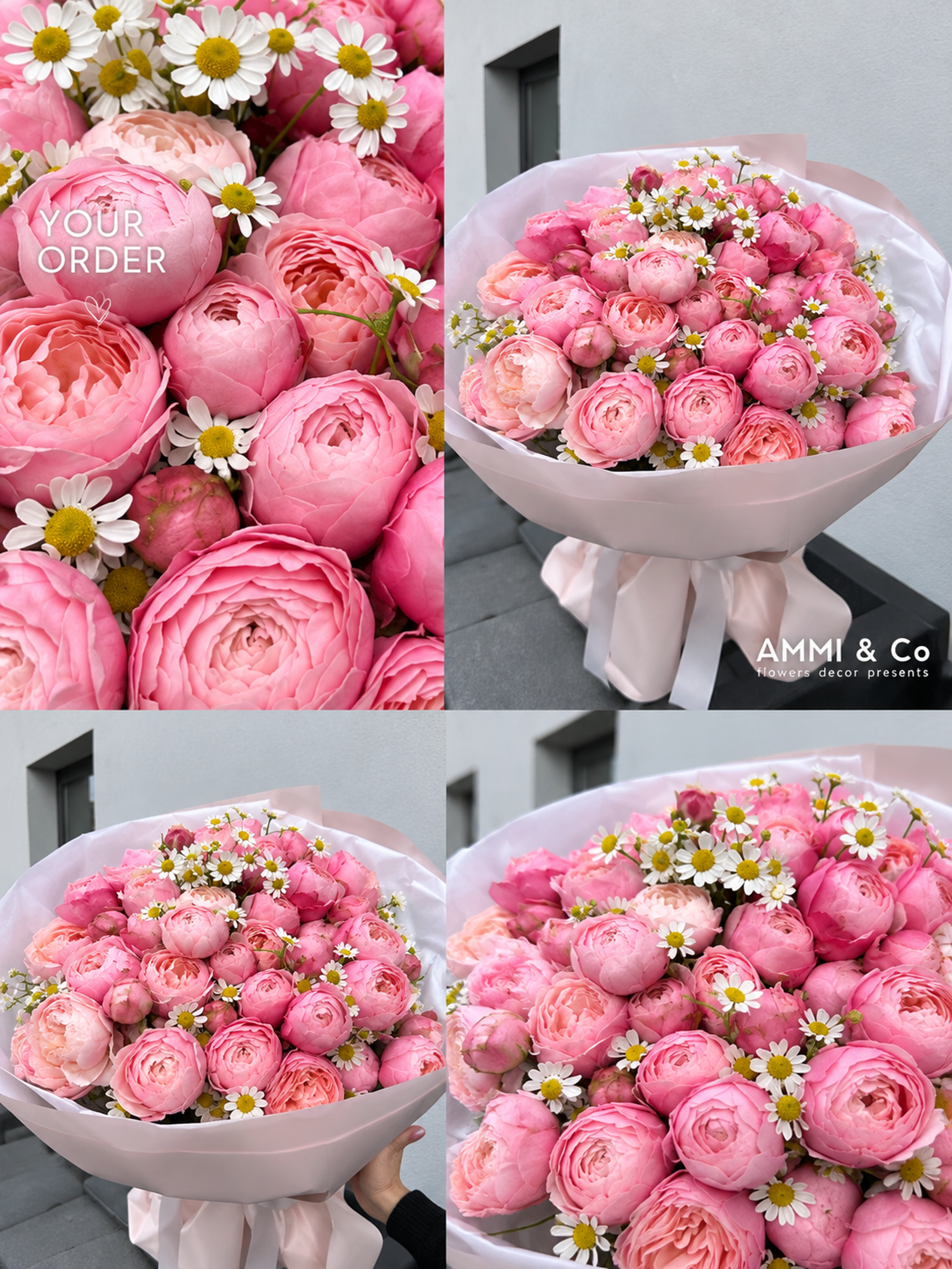 Peony roses with daisies