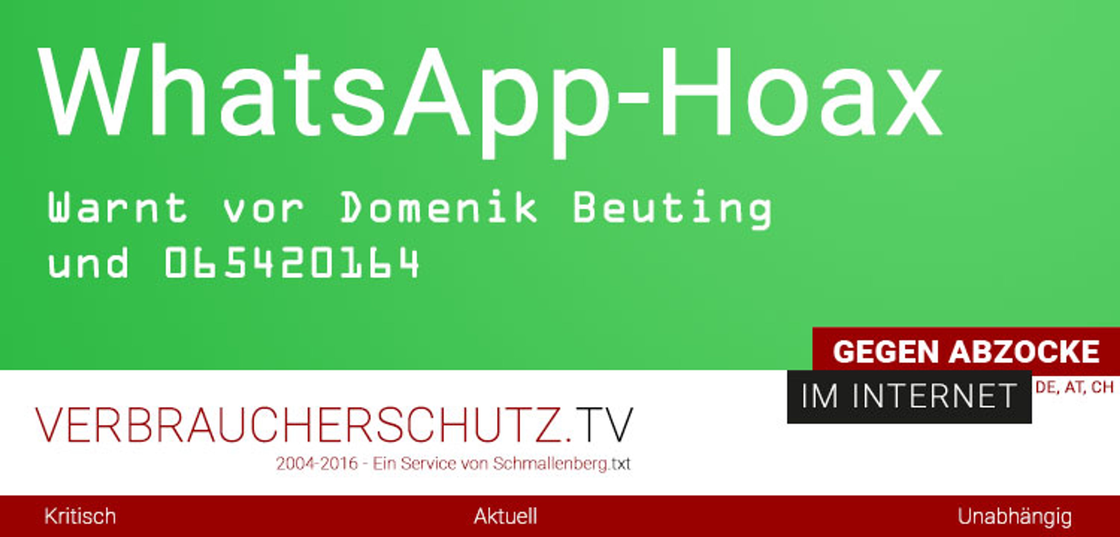 whatsapp Hoax warnt vor Domenik Beuting und 065420164