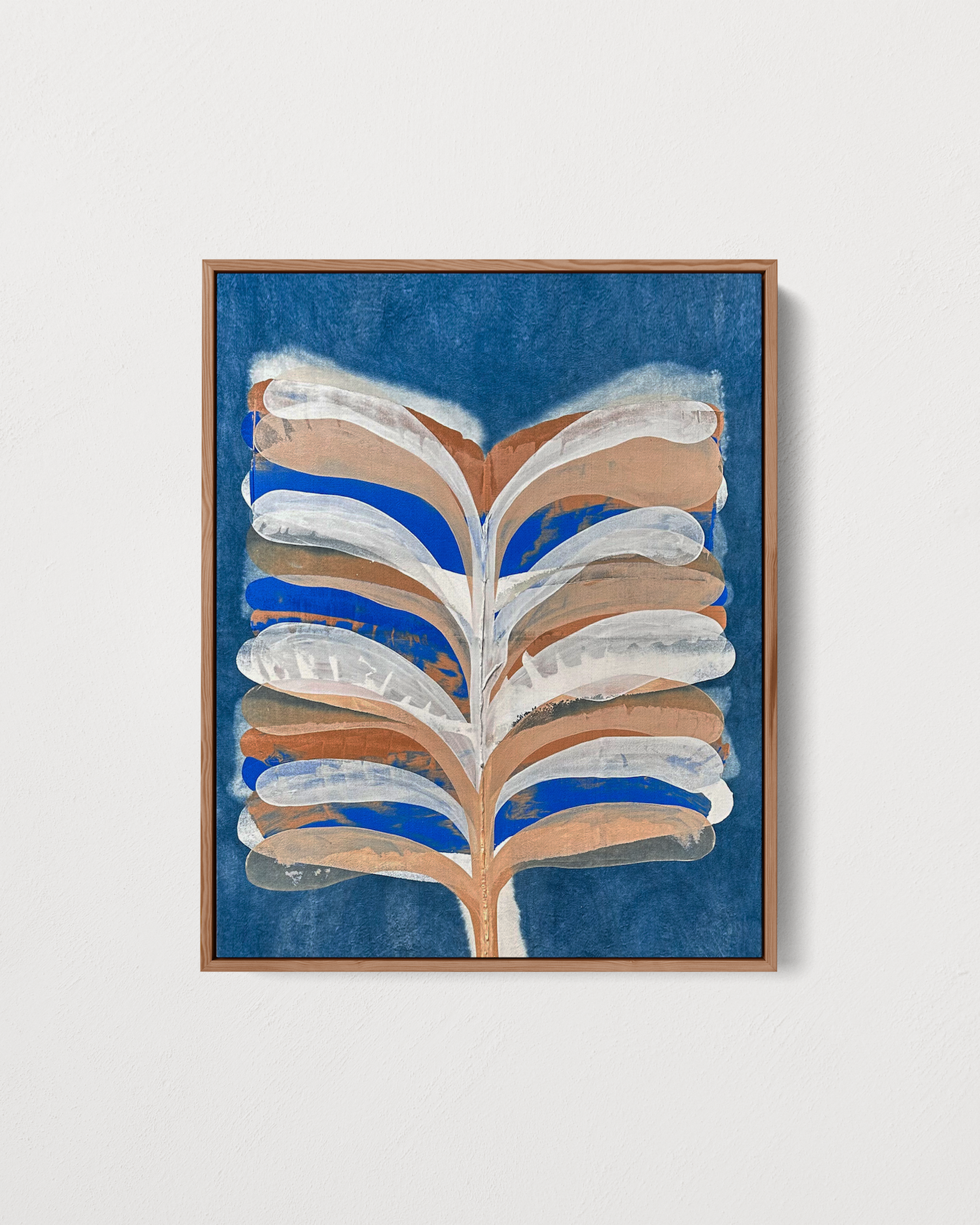 Abstract indigo painting with flowing organic forms by Jake Paul White, natural pigment on canvas, part of the Indigo Series