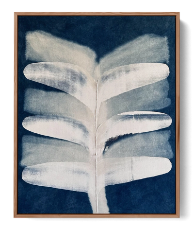 Abstract indigo painting with flowing organic forms by Jake Paul White, natural pigment on canvas, part of the Indigo Series