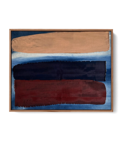 Abstract indigo painting with layered paint dragged across the surface, by Jake Paul White, part of the Indigo Series.