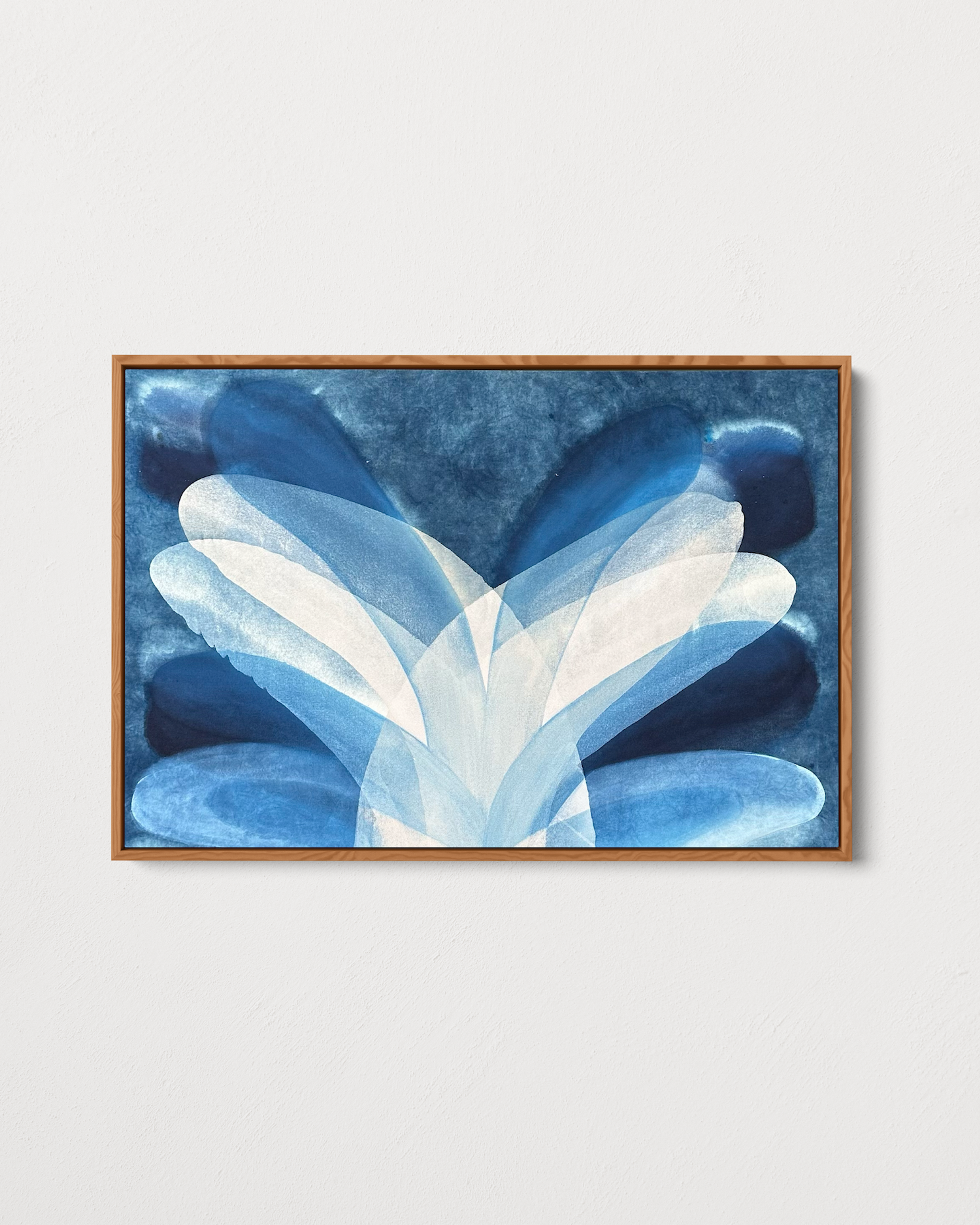 Abstract indigo painting with flowing organic forms by Jake Paul White, natural pigment on canvas, part of the Indigo Series