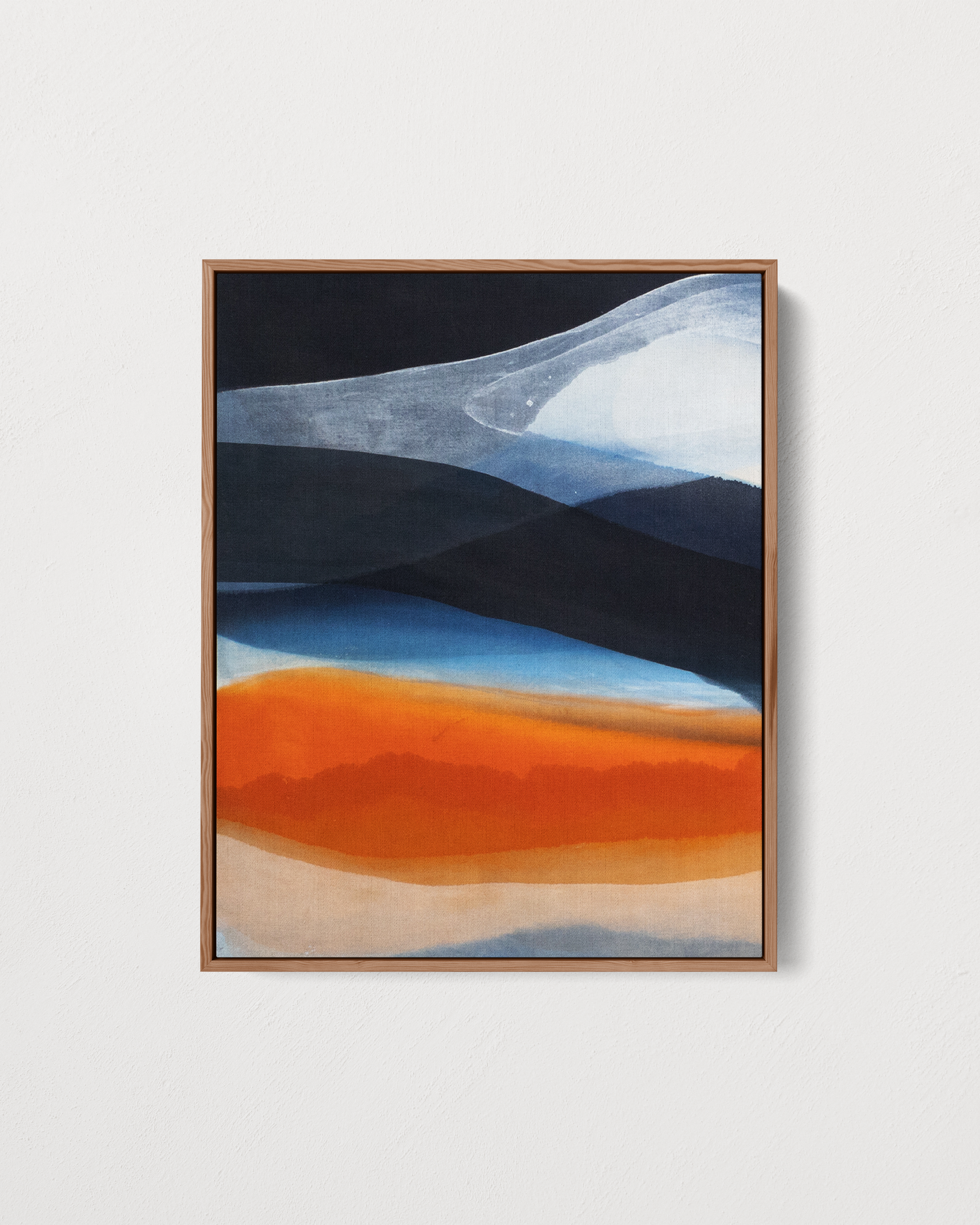 Be Like Water by Jake Paul White — abstract painting in indigo tones, created with natural dye using soaking, staining, and pouring techniques.