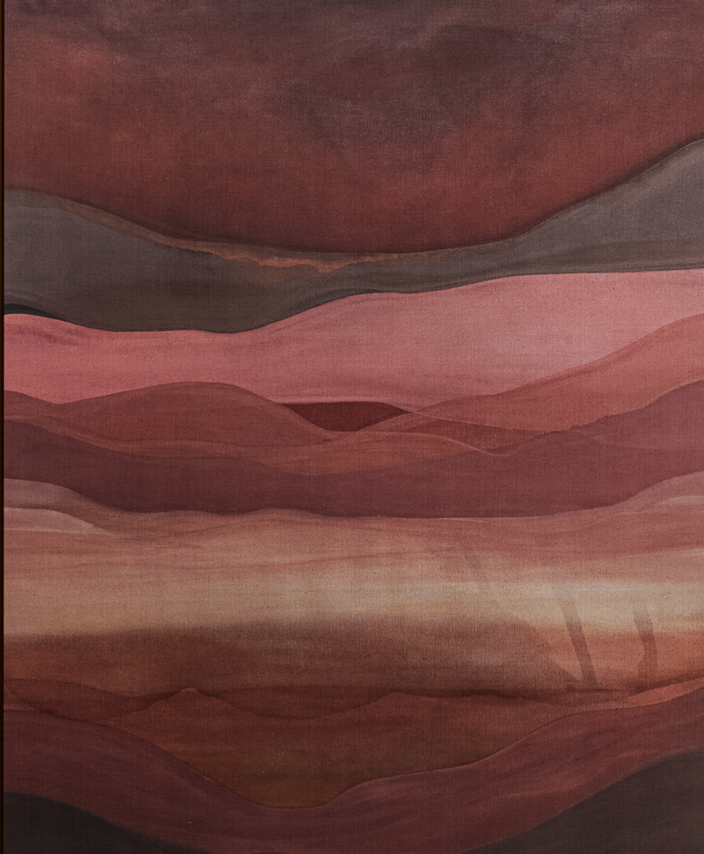 Abstract painting 'Endless Horizons' by Jake Paul White, featuring rock pigment, clay, tea, oxide, and ink on raw canvas, 145 cm x 120 cm, part of the Red Series.