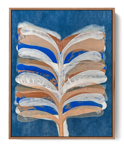 Abstract indigo painting with flowing organic forms by Jake Paul White, natural pigment on canvas, part of the Indigo Series