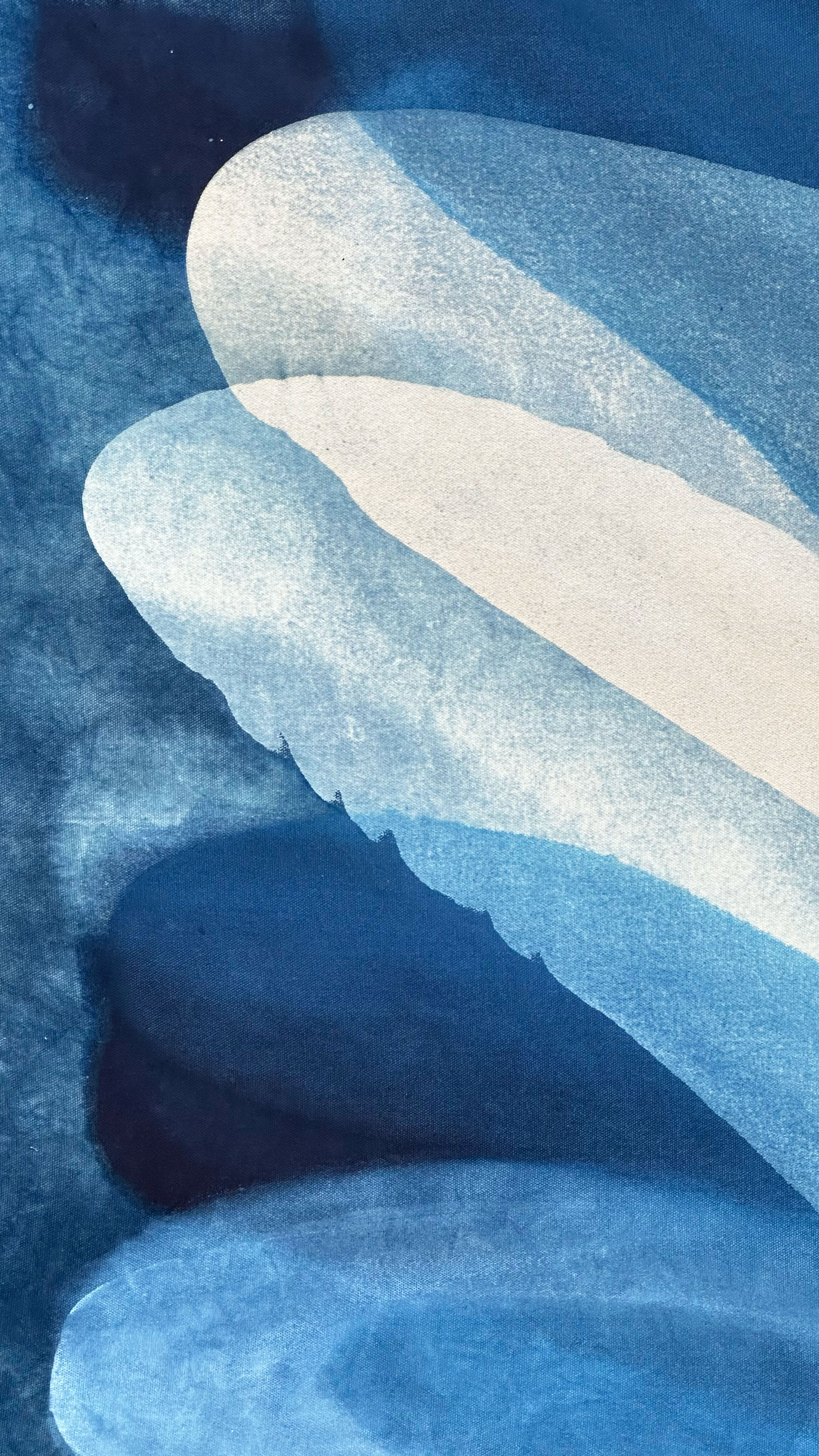 Abstract indigo painting with flowing organic forms by Jake Paul White, natural pigment on canvas, part of the Indigo Series