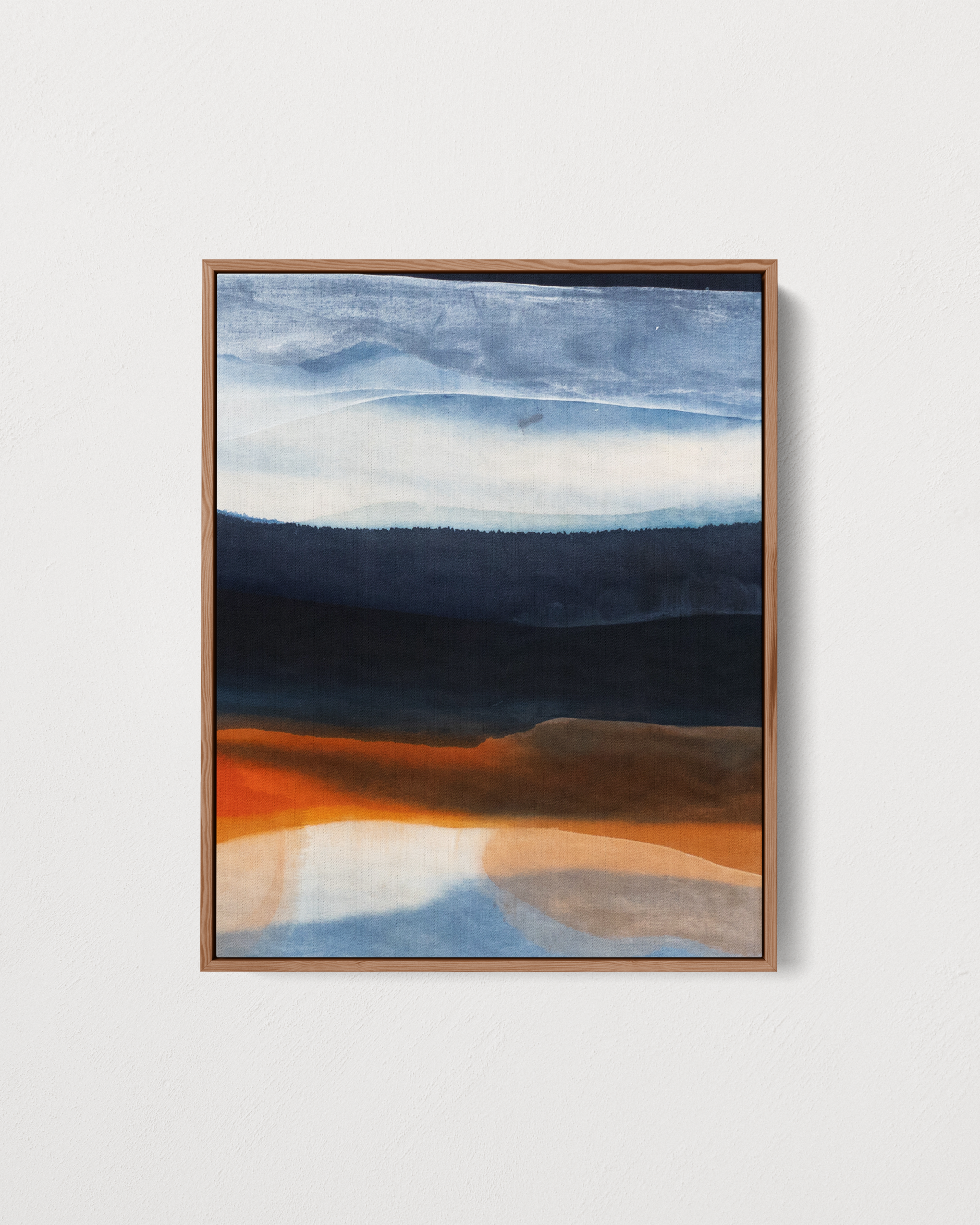 Be Like Water by Jake Paul White — abstract painting in indigo tones, created with natural dye using soaking, staining, and pouring techniques.