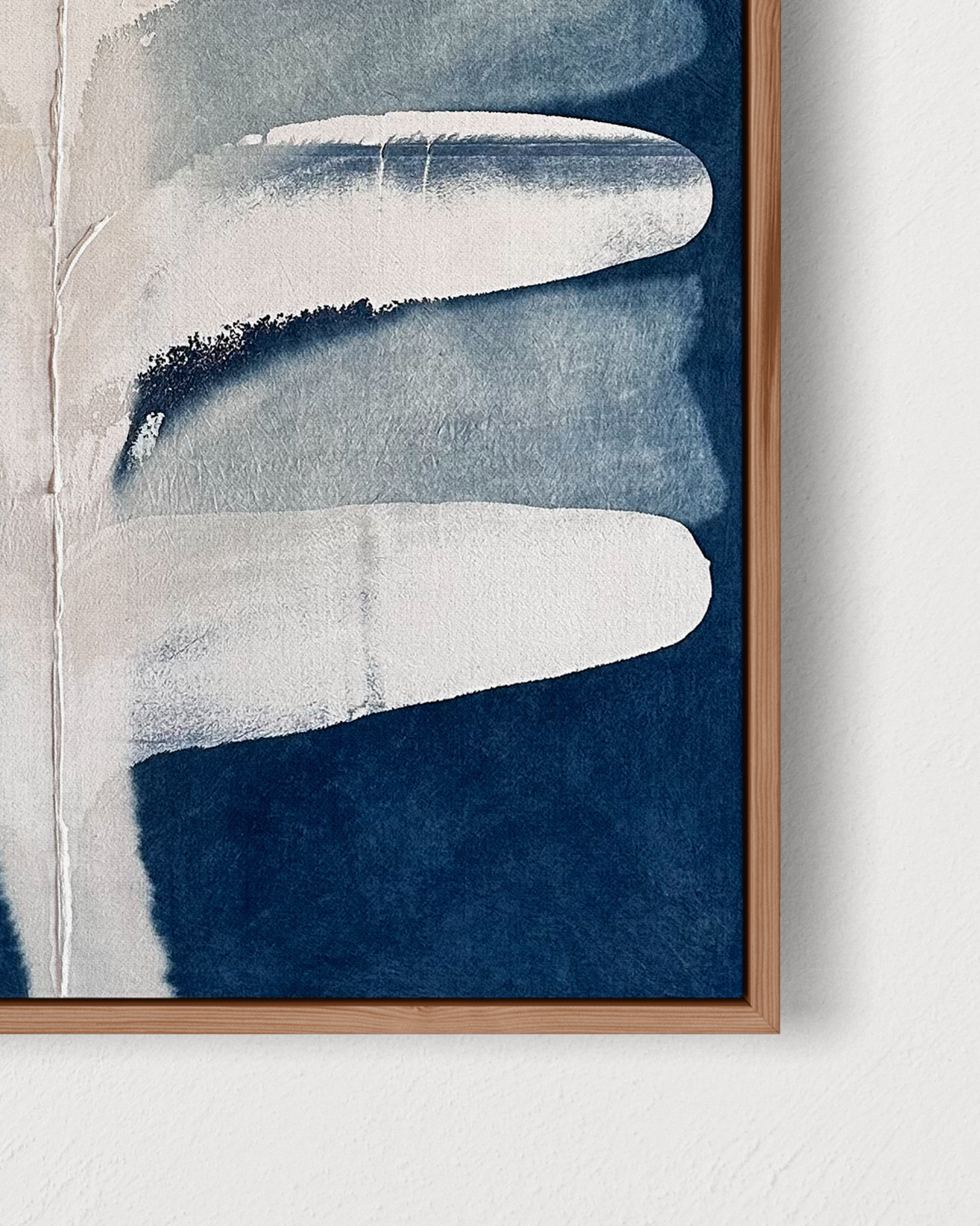 Abstract indigo painting with flowing organic forms by Jake Paul White, natural pigment on canvas, part of the Indigo Series