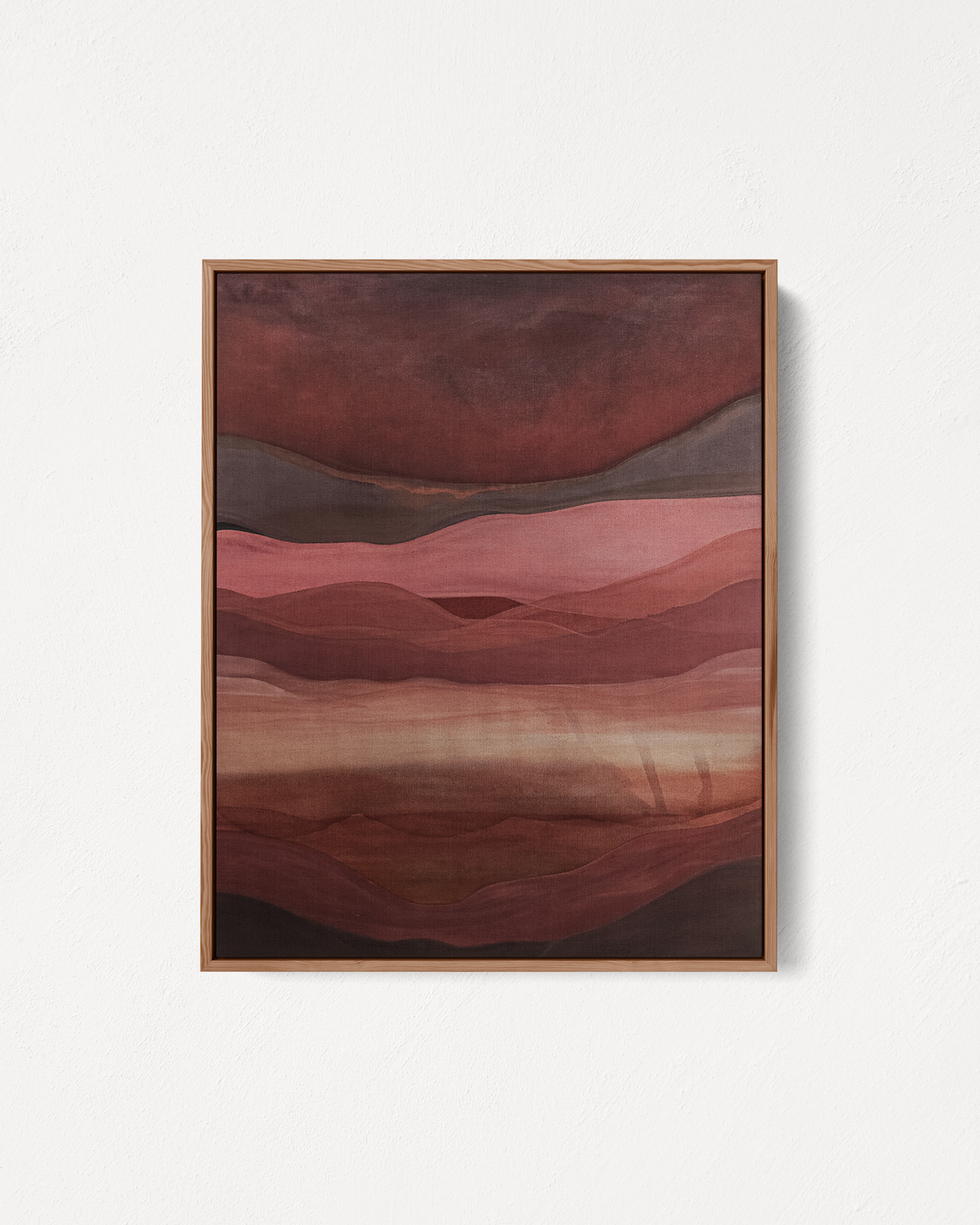 Abstract painting “Endless “Horizons” by Jake Paul White from the Red Series, created with Indonesian tea, coconut husk dye, clay, and rock pigments in 2024.