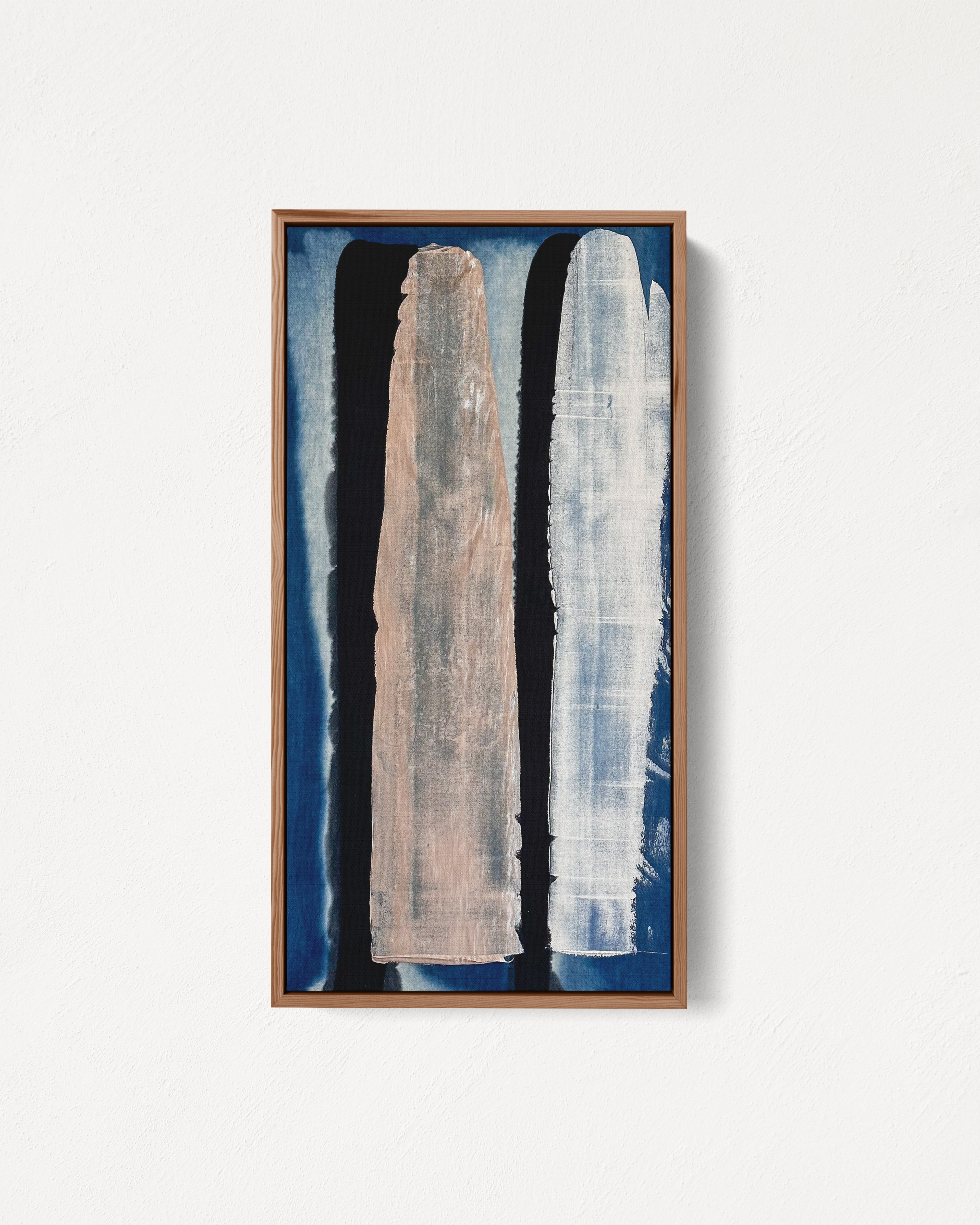 Abstract indigo painting with layered paint dragged across the surface, by Jake Paul White, part of the Indigo Series.