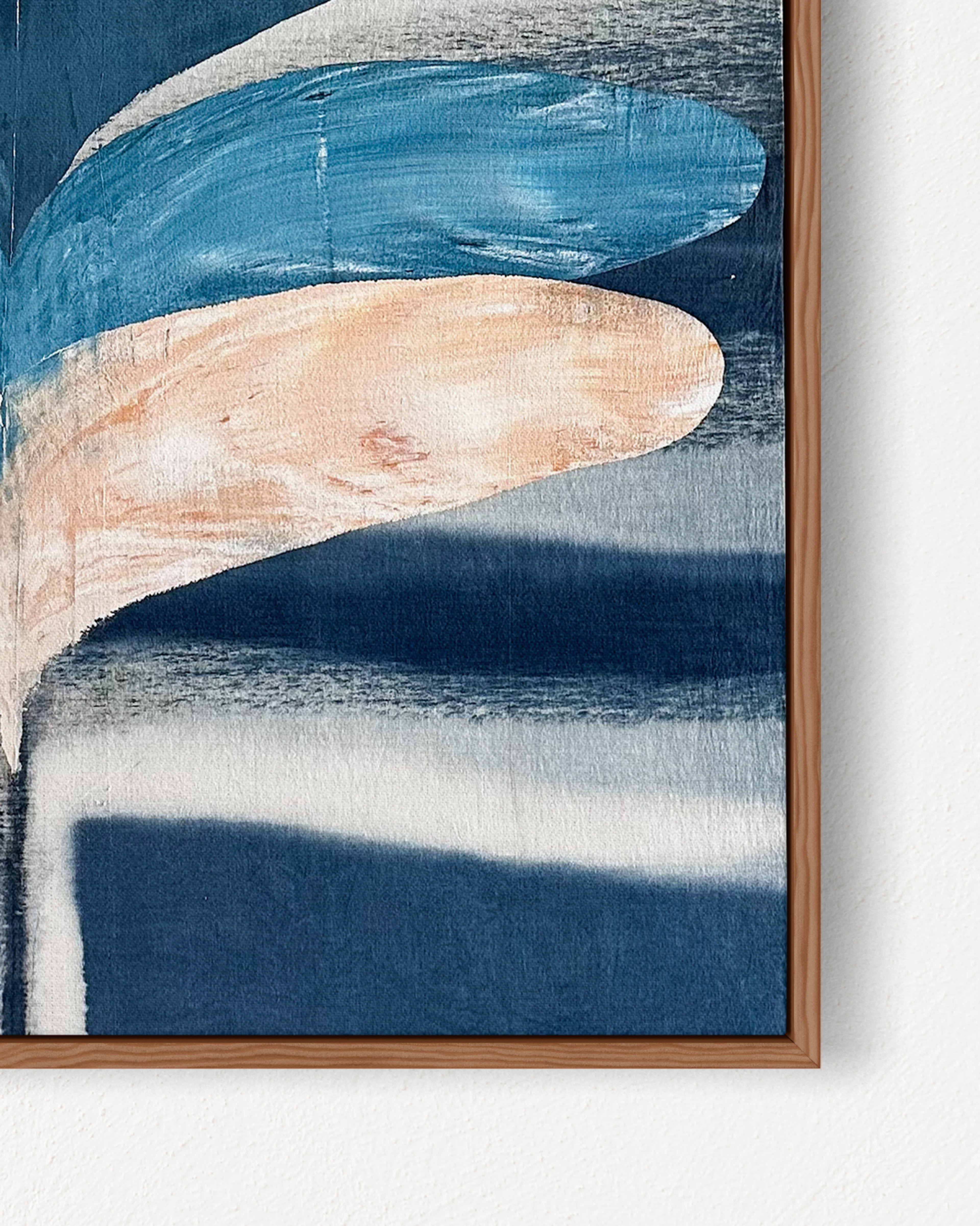 Abstract indigo painting with flowing organic forms by Jake Paul White, natural pigment on canvas, part of the Indigo Series