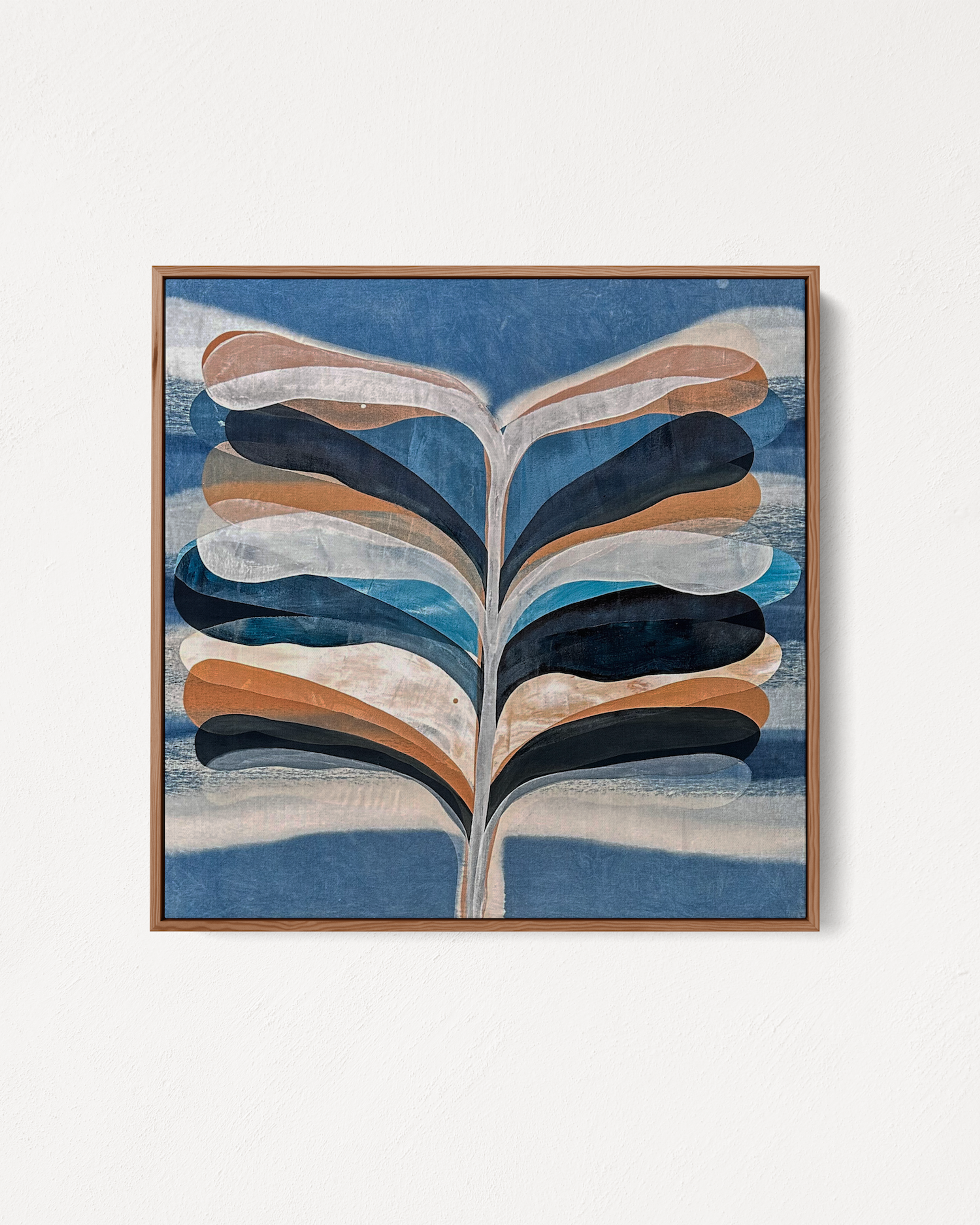 Abstract indigo painting with flowing organic forms by Jake Paul White, natural pigment on canvas, part of the Indigo Series