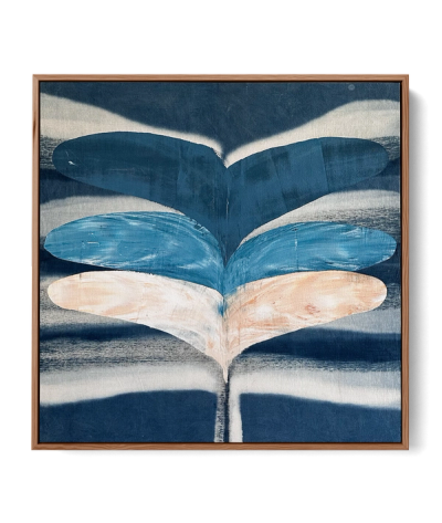 Abstract indigo painting with flowing organic forms by Jake Paul White, natural pigment on canvas, part of the Indigo Series