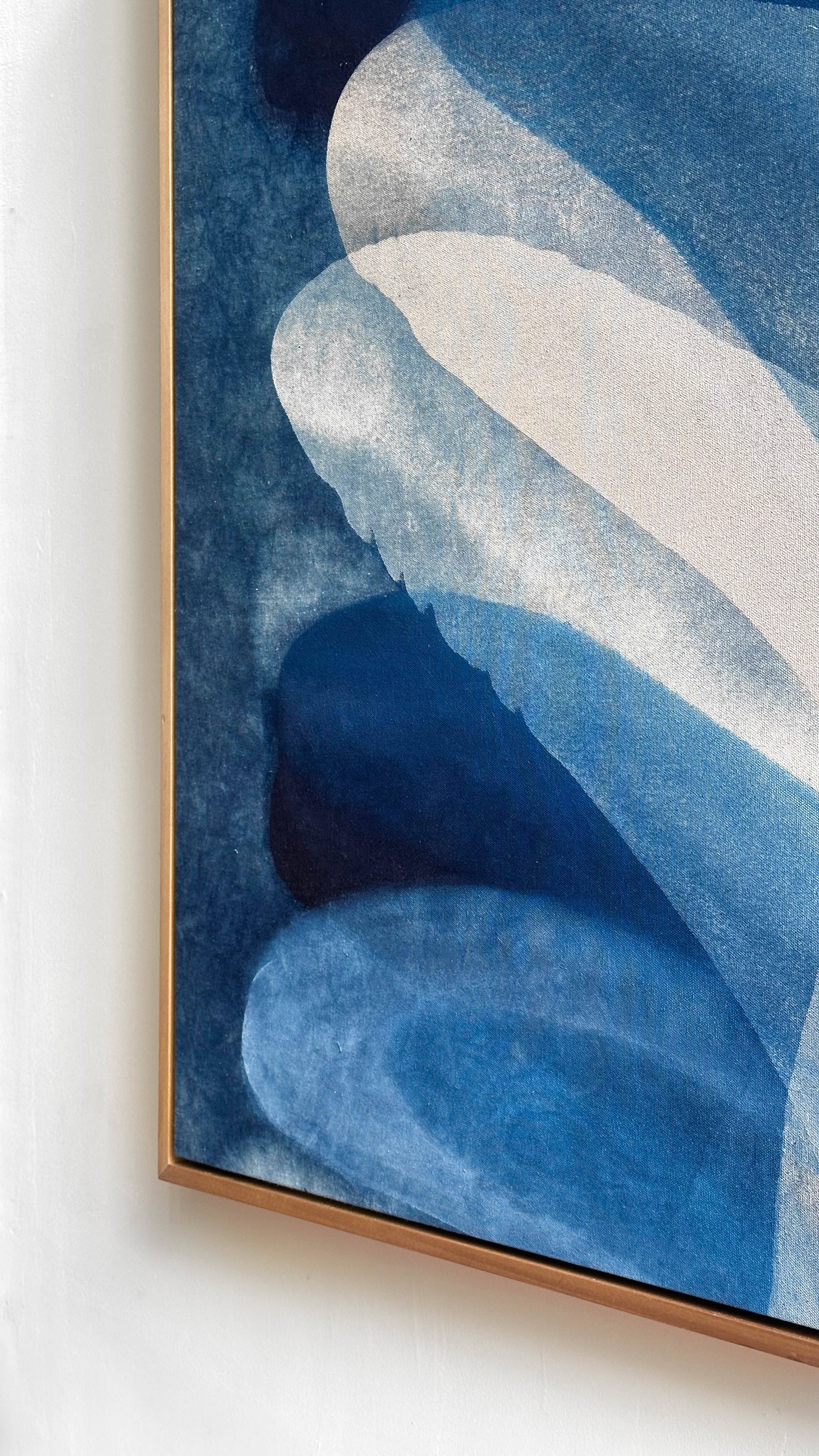 Abstract indigo painting with flowing organic forms by Jake Paul White, natural pigment on canvas, part of the Indigo Series