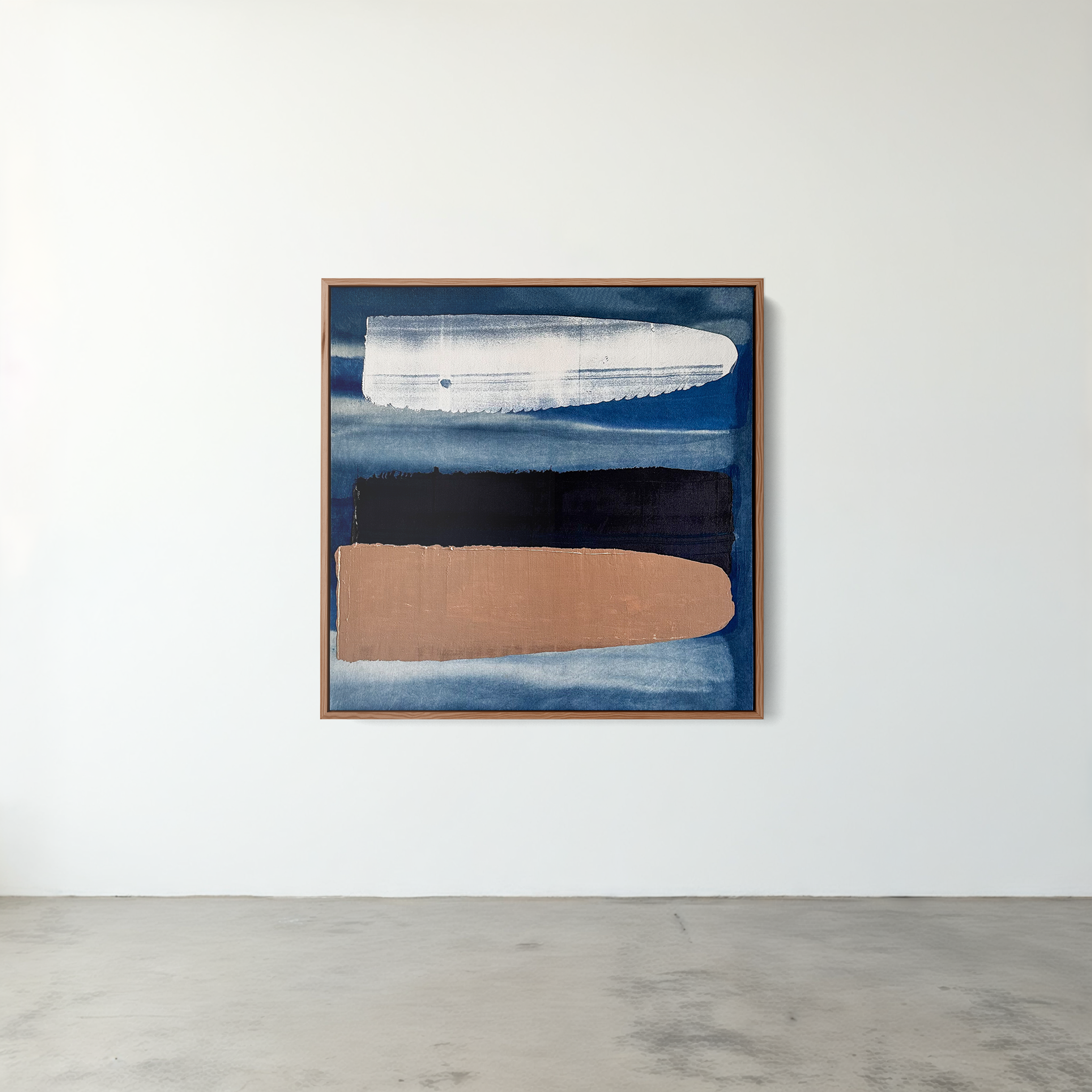 Abstract indigo painting with layered paint dragged across the surface, by Jake Paul White, part of the Indigo Series.