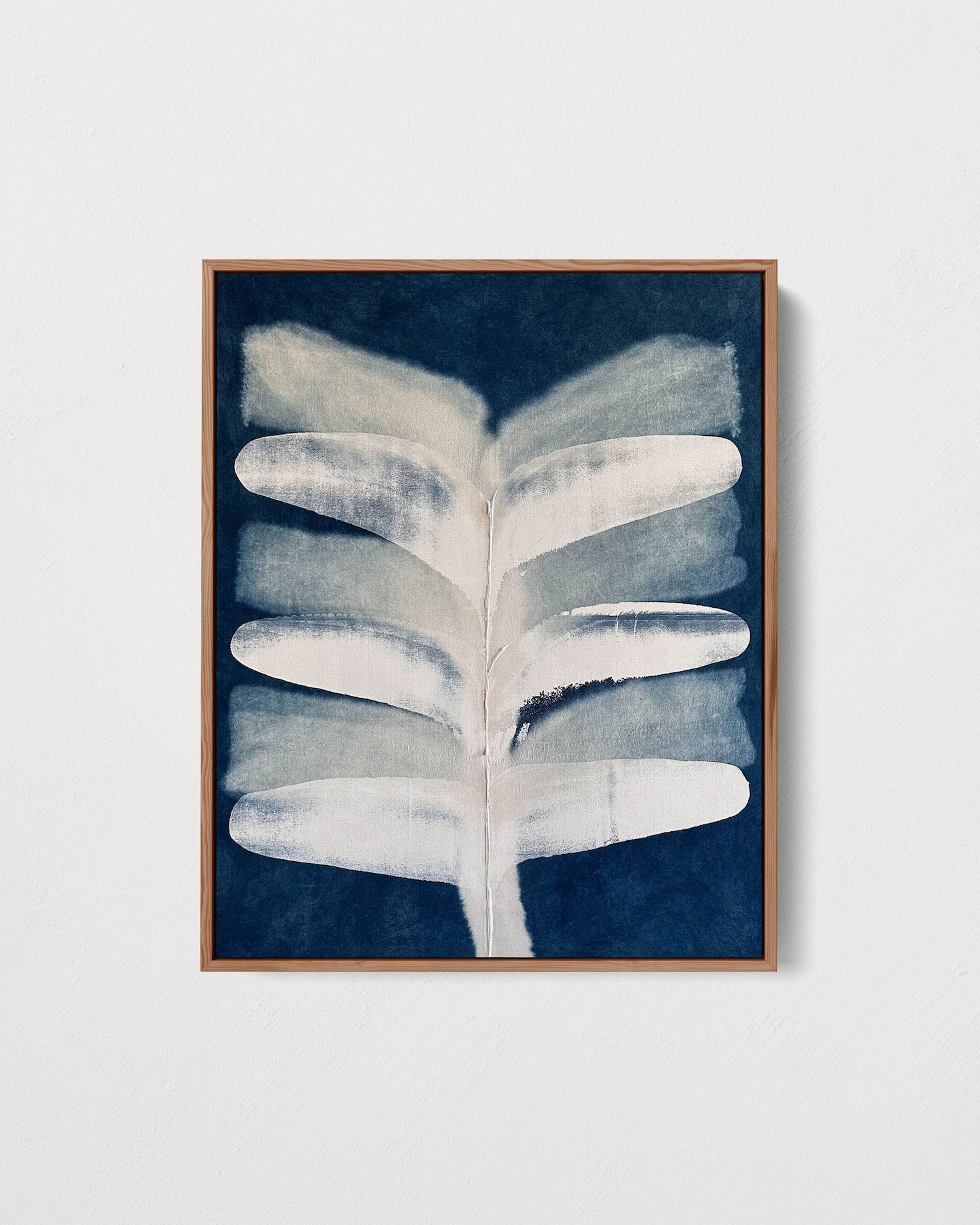 Abstract indigo painting with flowing organic forms by Jake Paul White, natural pigment on canvas, part of the Indigo Series