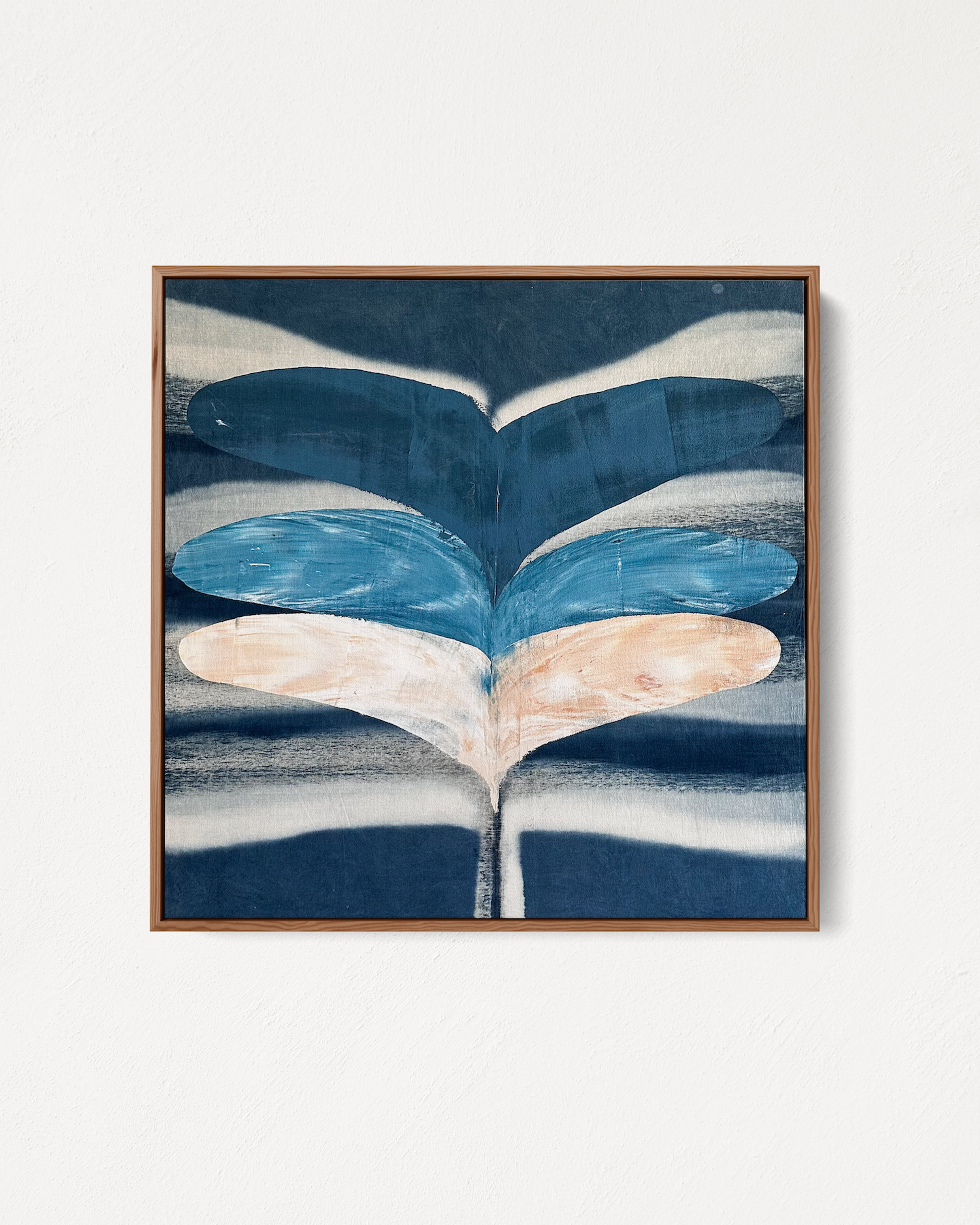 Abstract indigo painting with flowing organic forms by Jake Paul White, natural pigment on canvas, part of the Indigo Series