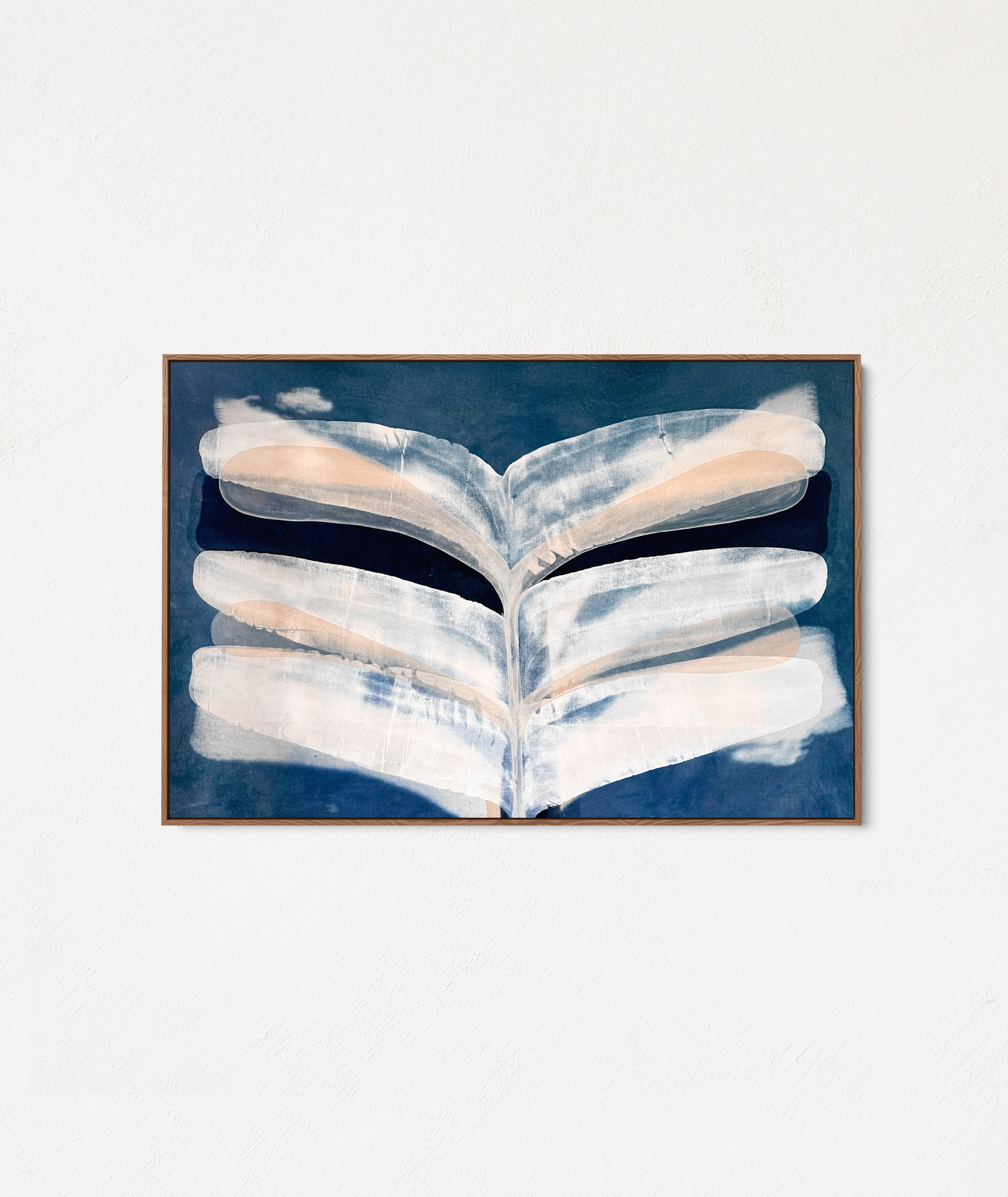 Abstract indigo painting with flowing organic forms by Jake Paul White, natural pigment on canvas, part of the Indigo Series