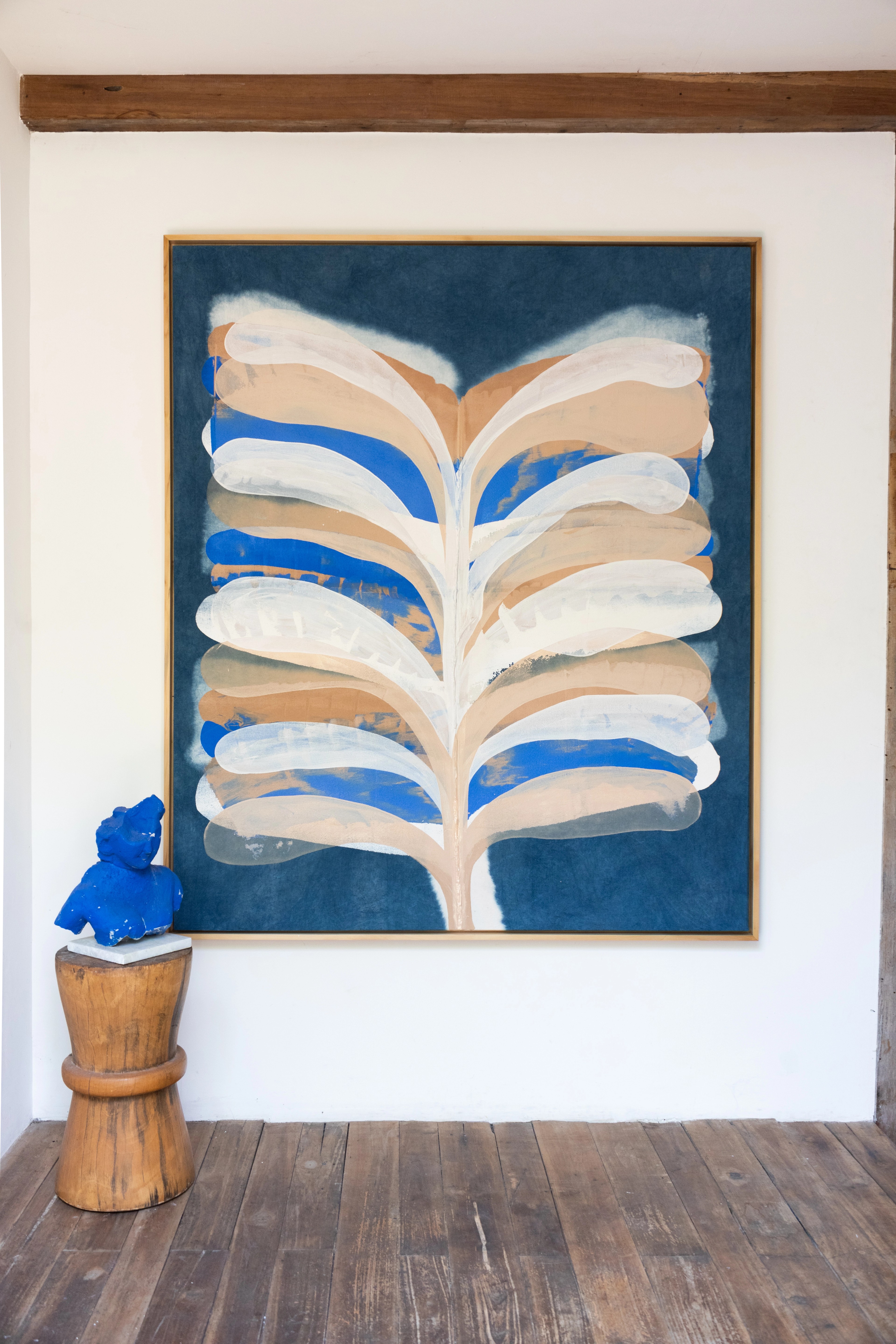 Abstract indigo painting with flowing organic forms by Jake Paul White, natural pigment on canvas, part of the Indigo Series