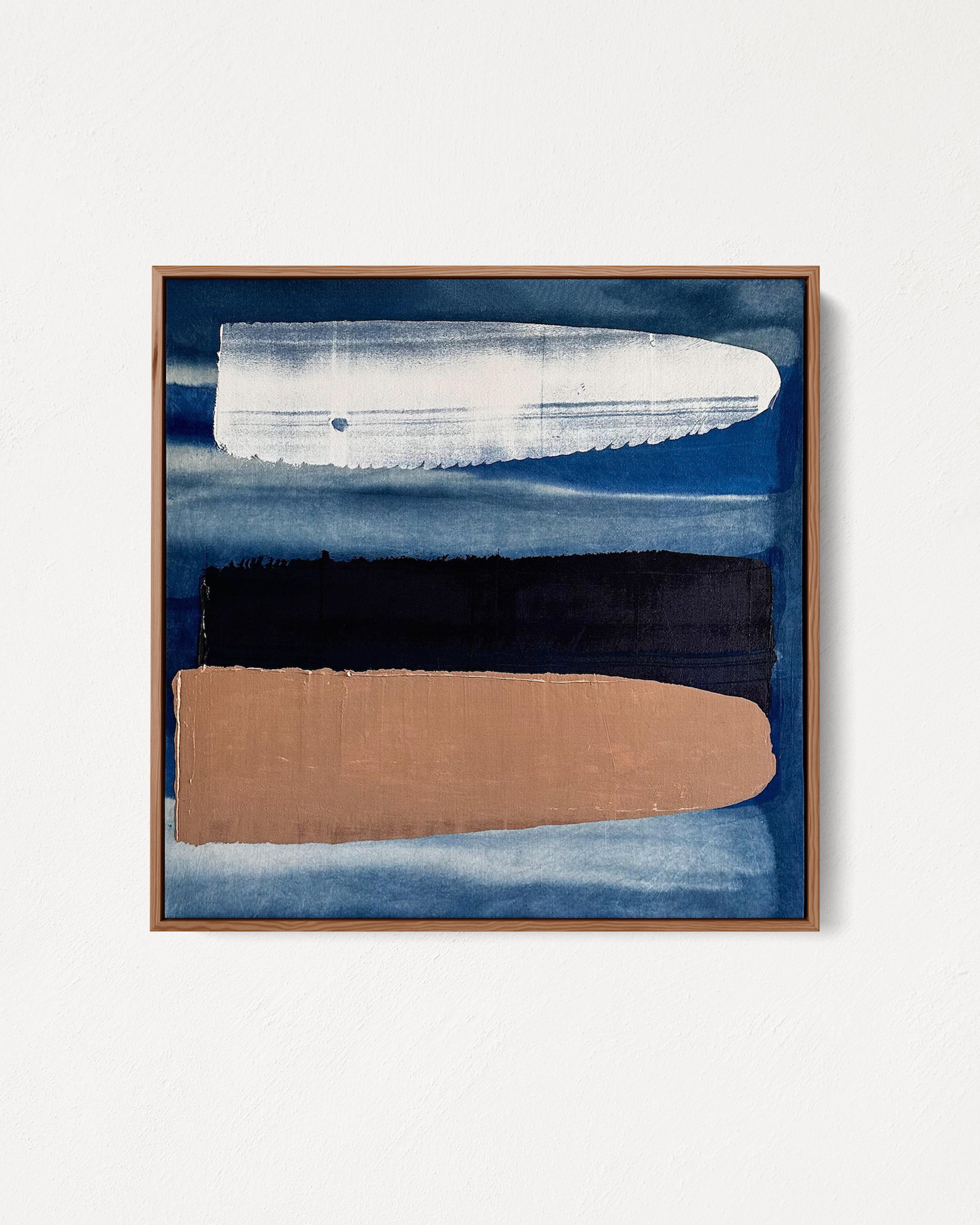Abstract indigo painting with layered paint dragged across the surface, by Jake Paul White, part of the Indigo Series.