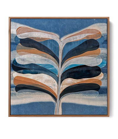 Abstract indigo painting with flowing organic forms by Jake Paul White, natural pigment on canvas, part of the Indigo Series