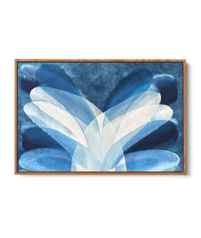 Abstract indigo painting with flowing organic forms by Jake Paul White, natural pigment on canvas, part of the Indigo Series