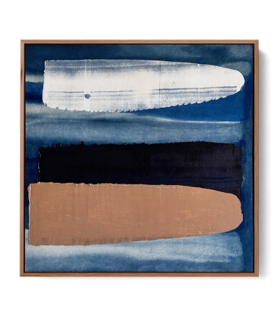 Abstract indigo painting with layered paint dragged across the surface, by Jake Paul White, part of the Indigo Series.