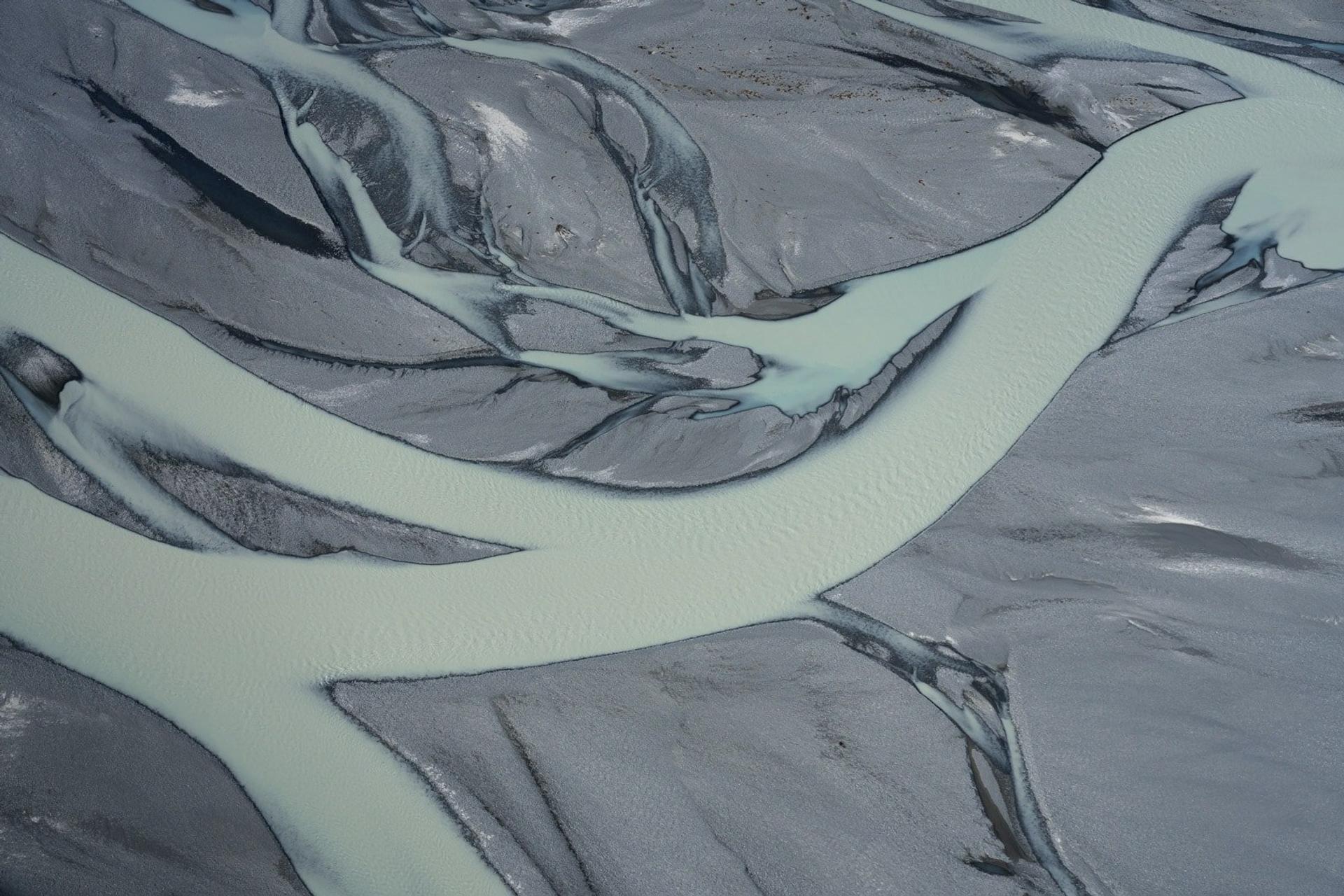 Abstract shot of river seen from a helicopter, Aoraki / Mount Cook National Park, New Zealand