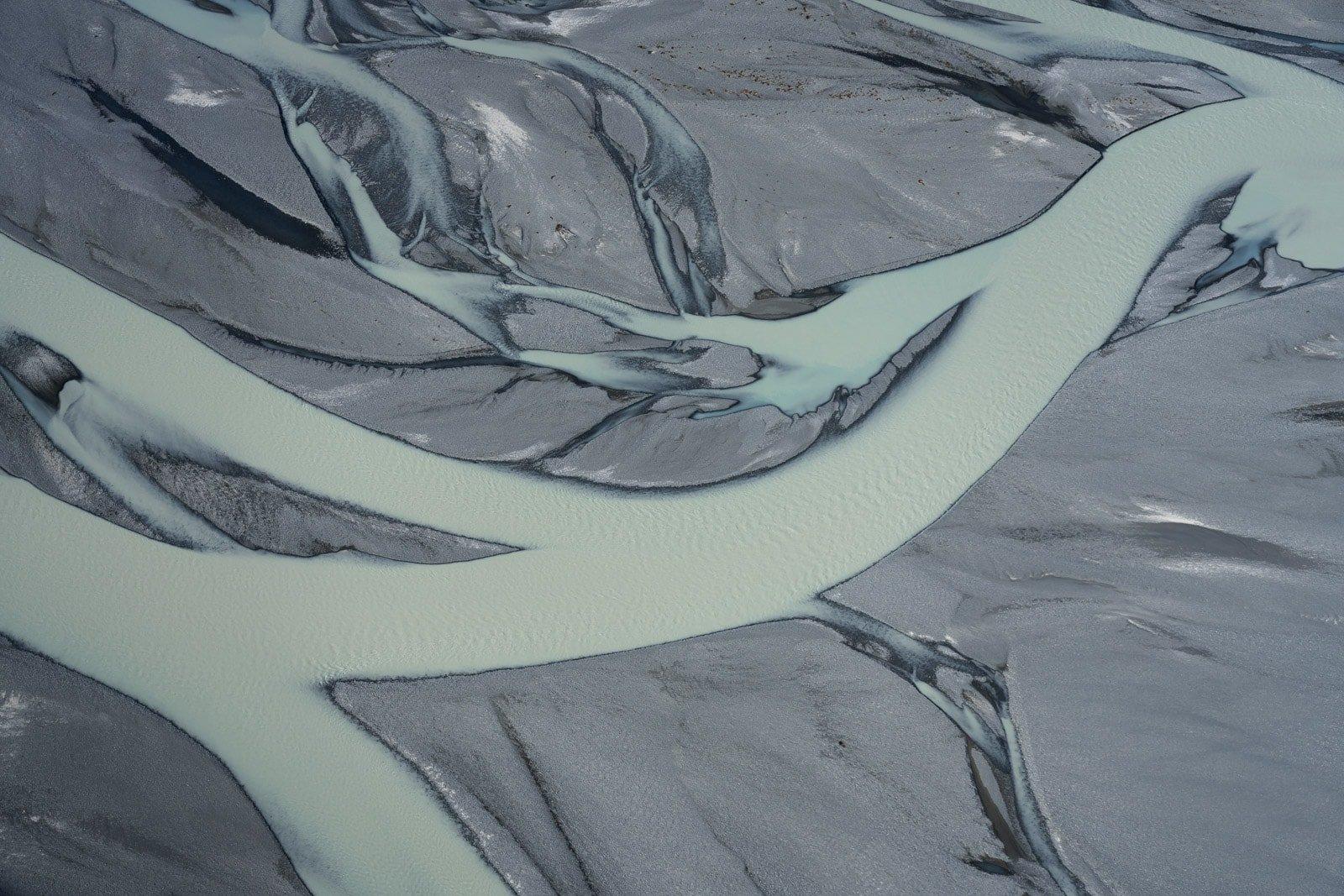 Abstract shot of river seen from a helicopter, Aoraki / Mount Cook National Park, New Zealand