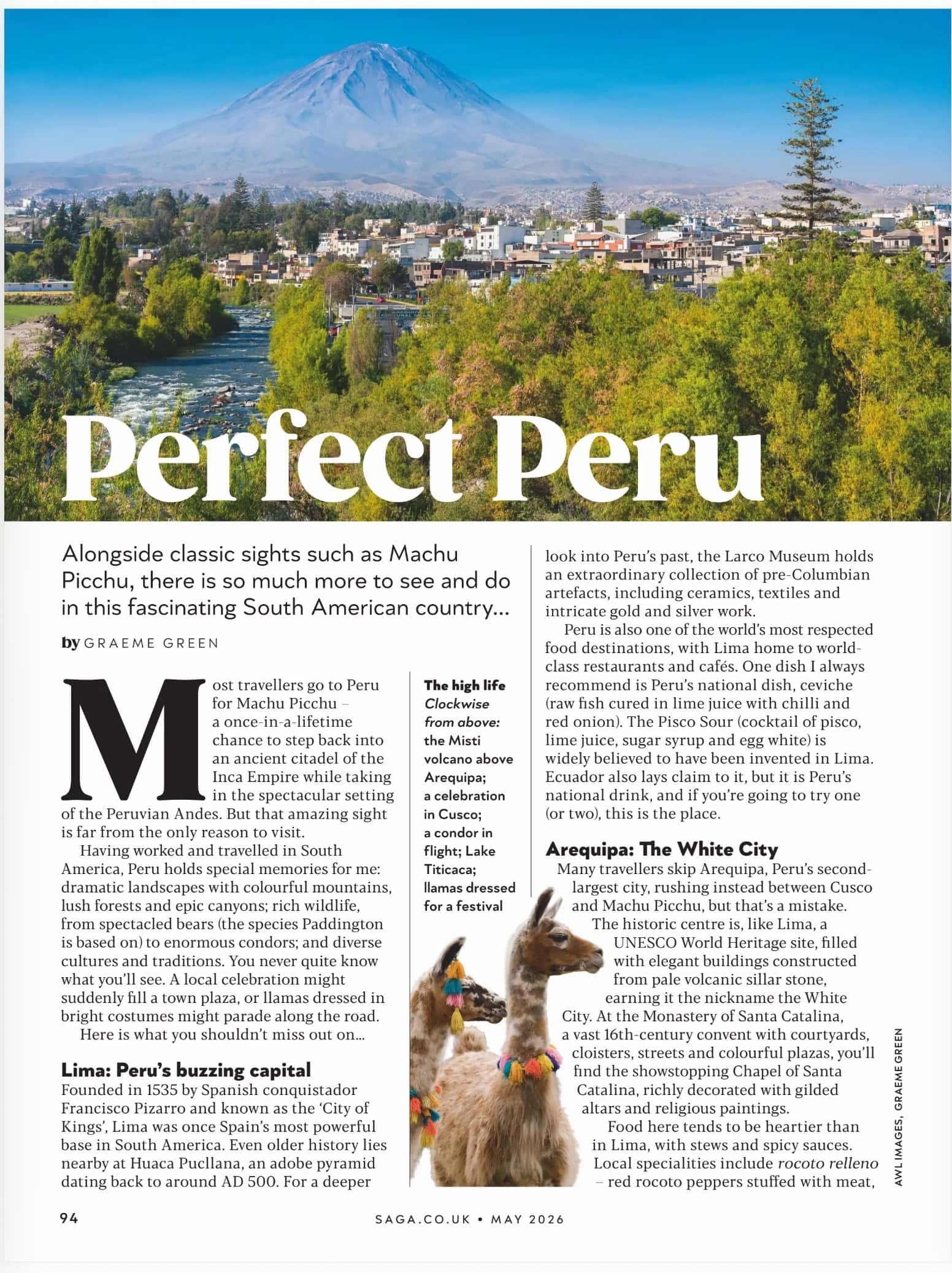 Saga Magazine feature spread — Perfect Peru
