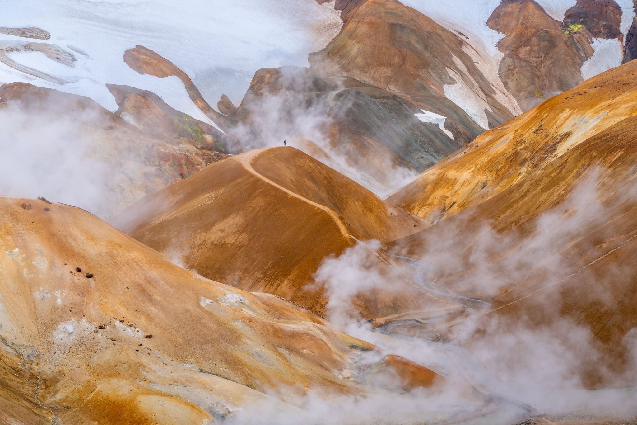 Geothermal fumaroles and colorful mineral deposits in Kerlingarfjöll valley, Iceland Highlands