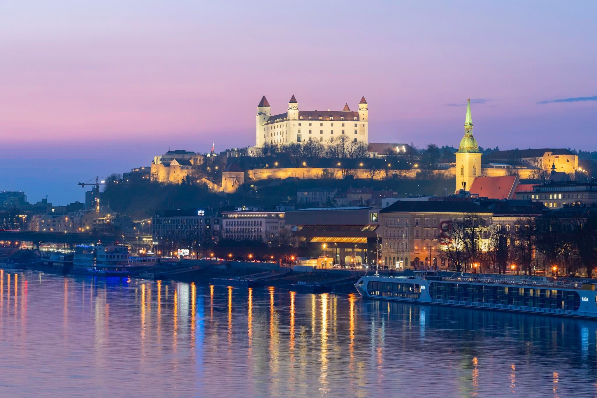 December: The castle above the Danube at dusk, Bratislava, Slovakia