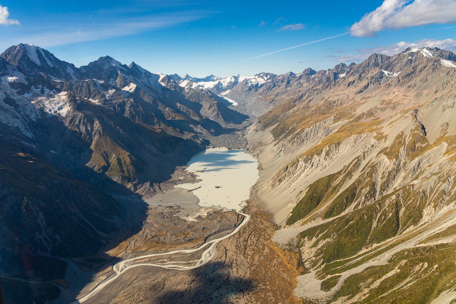 Hooker Valley as seen from a helicopter, Aoraki / Mount Cook National Park, New Zealand