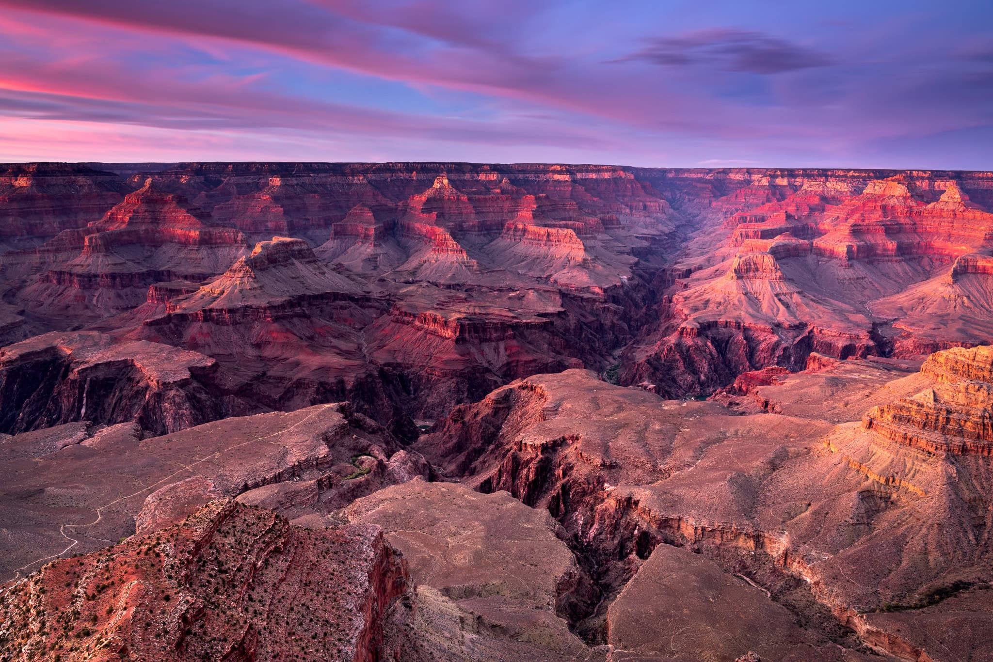 Grand Canyon rock formations at sunset, Yavapai Point, Arizona, USA