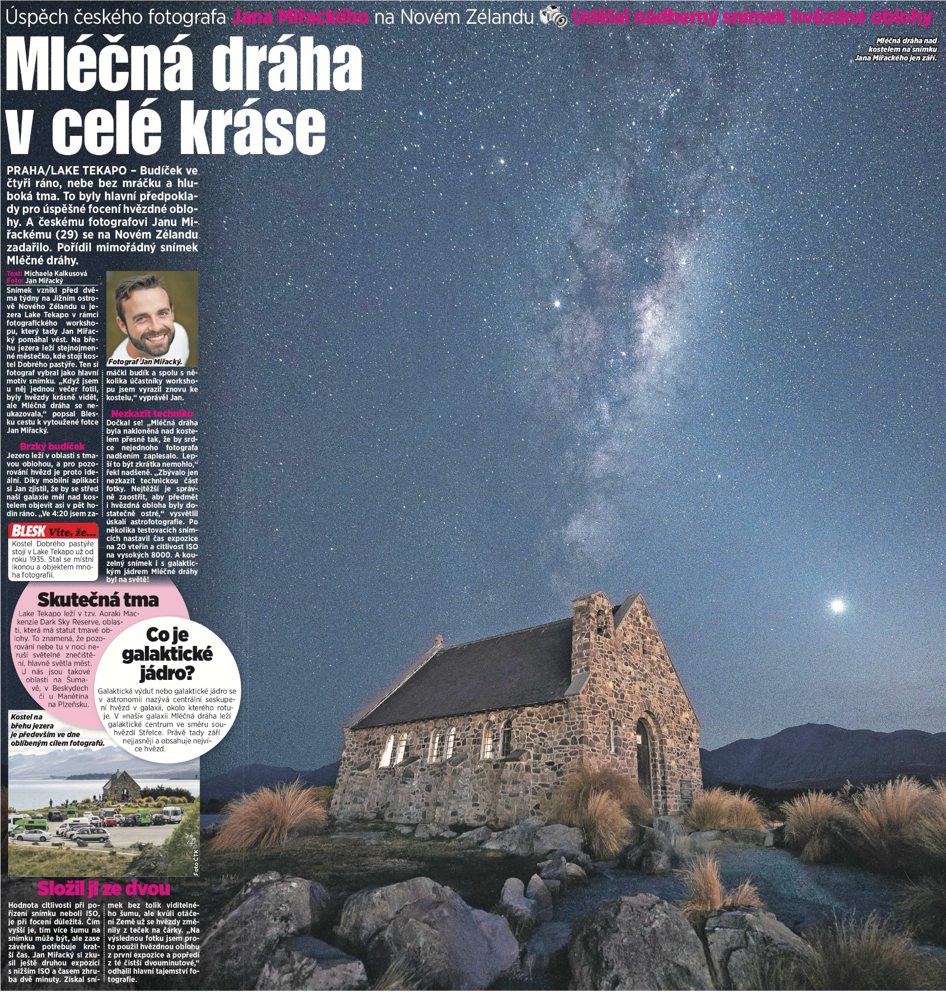 Mléčná dráha, Nový Zéland, noviny Blesk