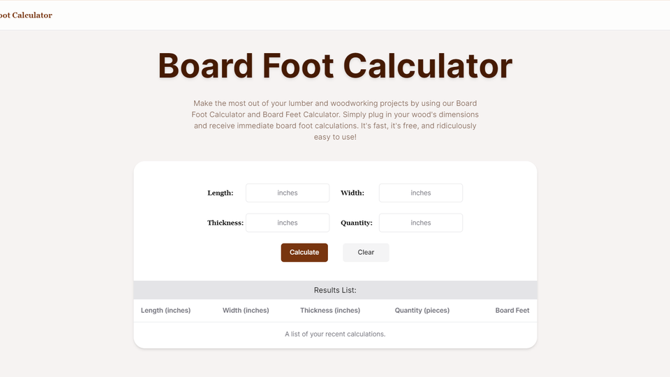 Board Foot Calculator Board Foot Calculator
