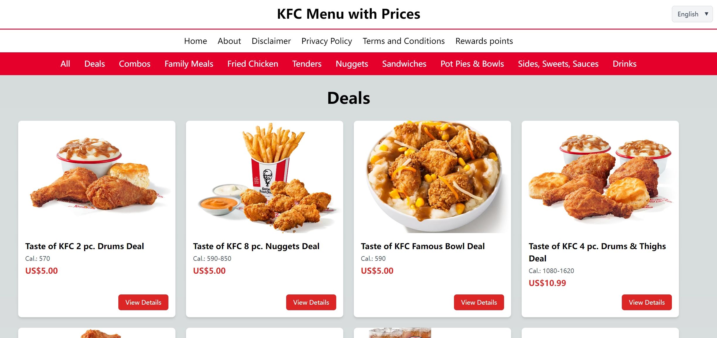 KFC Menu with Prices